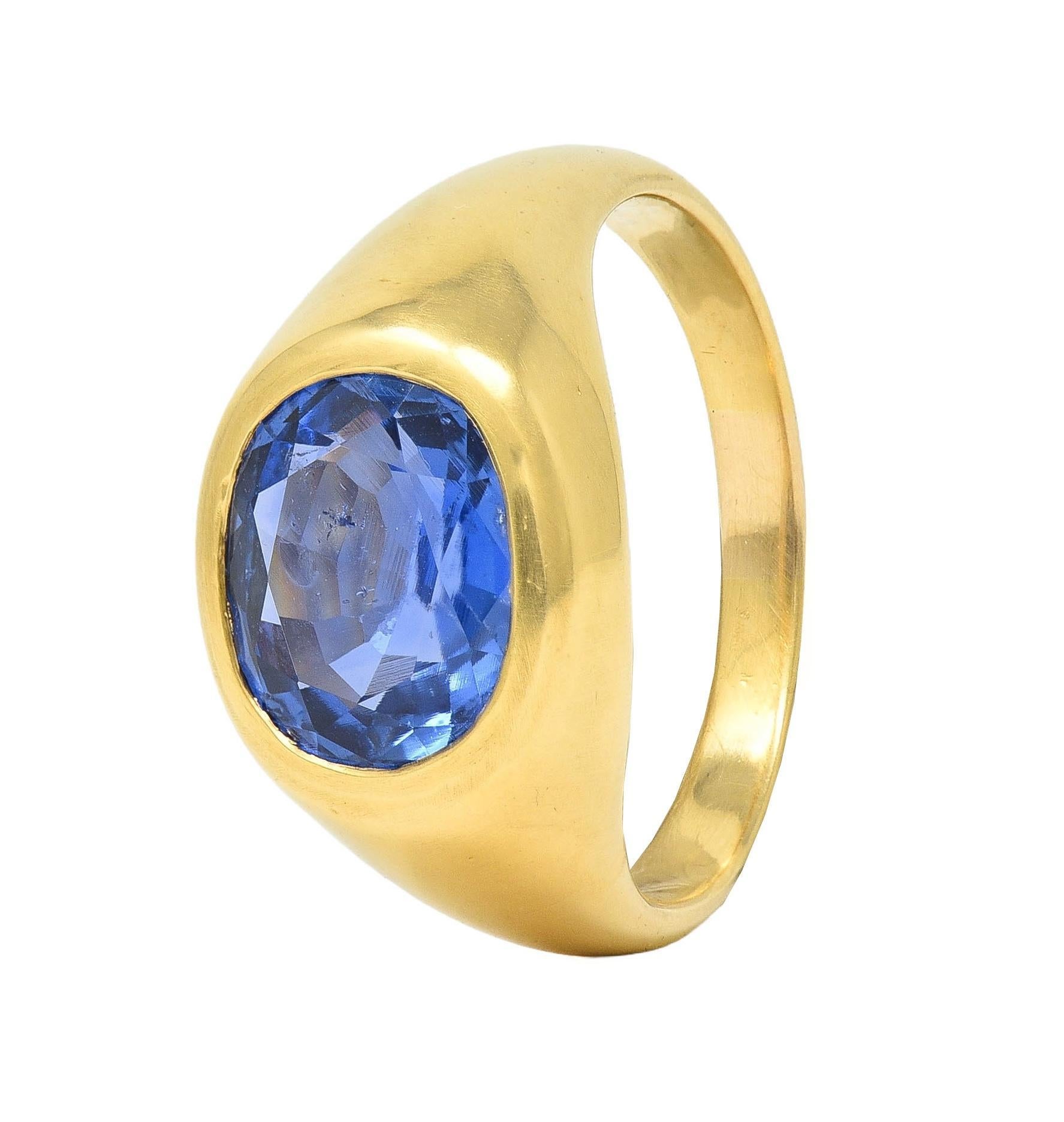 1960 4.34 CTW No Heat Ceylon Sapphire 18K Yellow Gold Vintage Signet Ring GIA 3