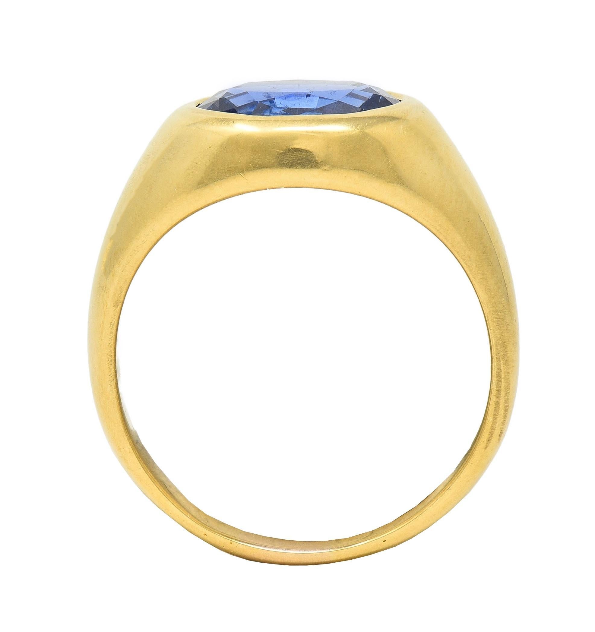 1960 4.34 CTW No Heat Ceylon Sapphire 18K Yellow Gold Vintage Signet Ring GIA 4