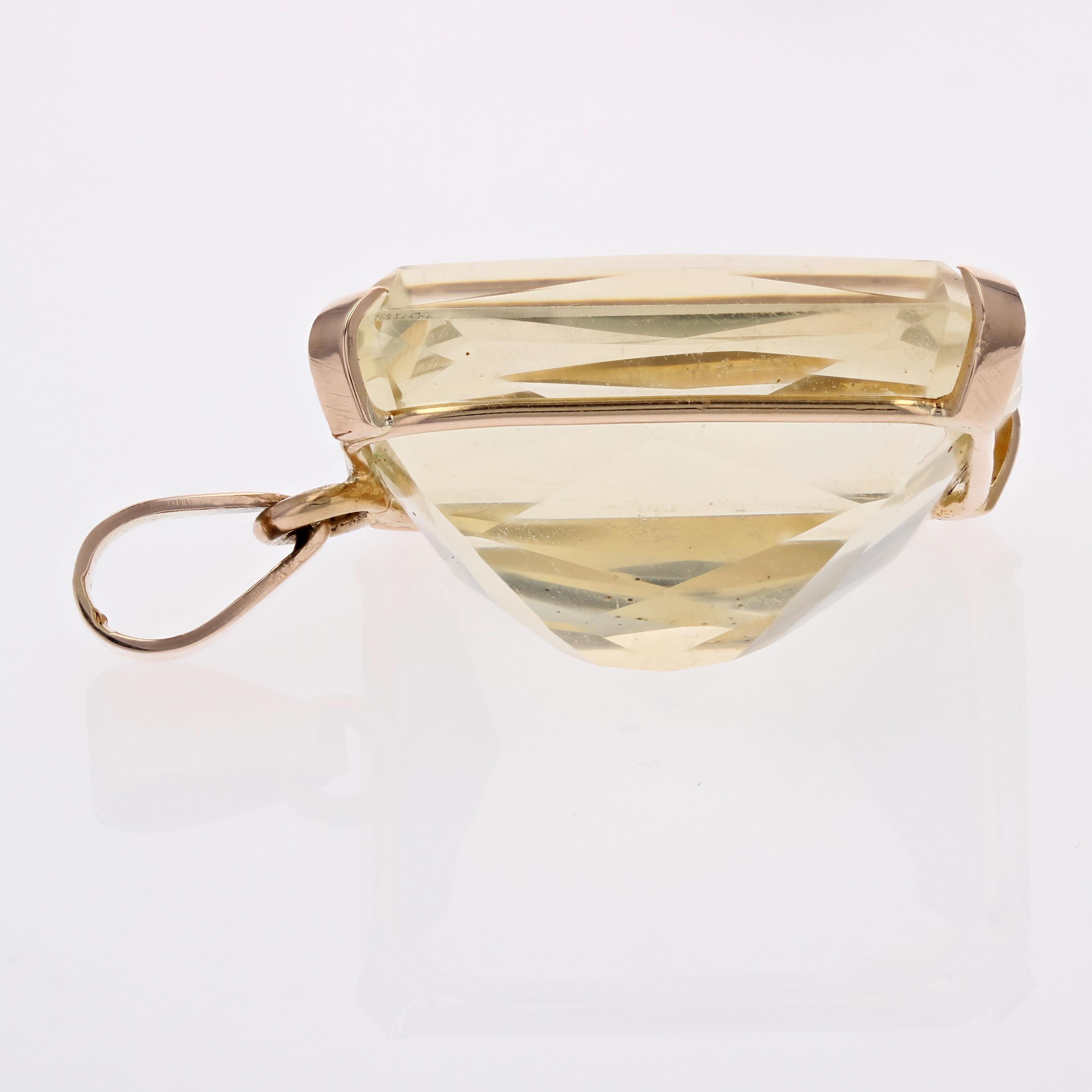 Pendentif rétro en or rose 18 carats et citrine de 48 carats, 1960 Pour femmes en vente
