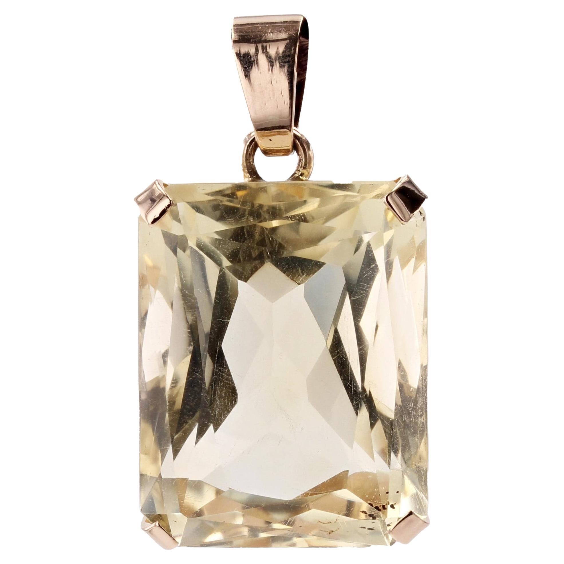 1960 48 Carats Citrine 18 Karat Rose Gold Retro Pendant