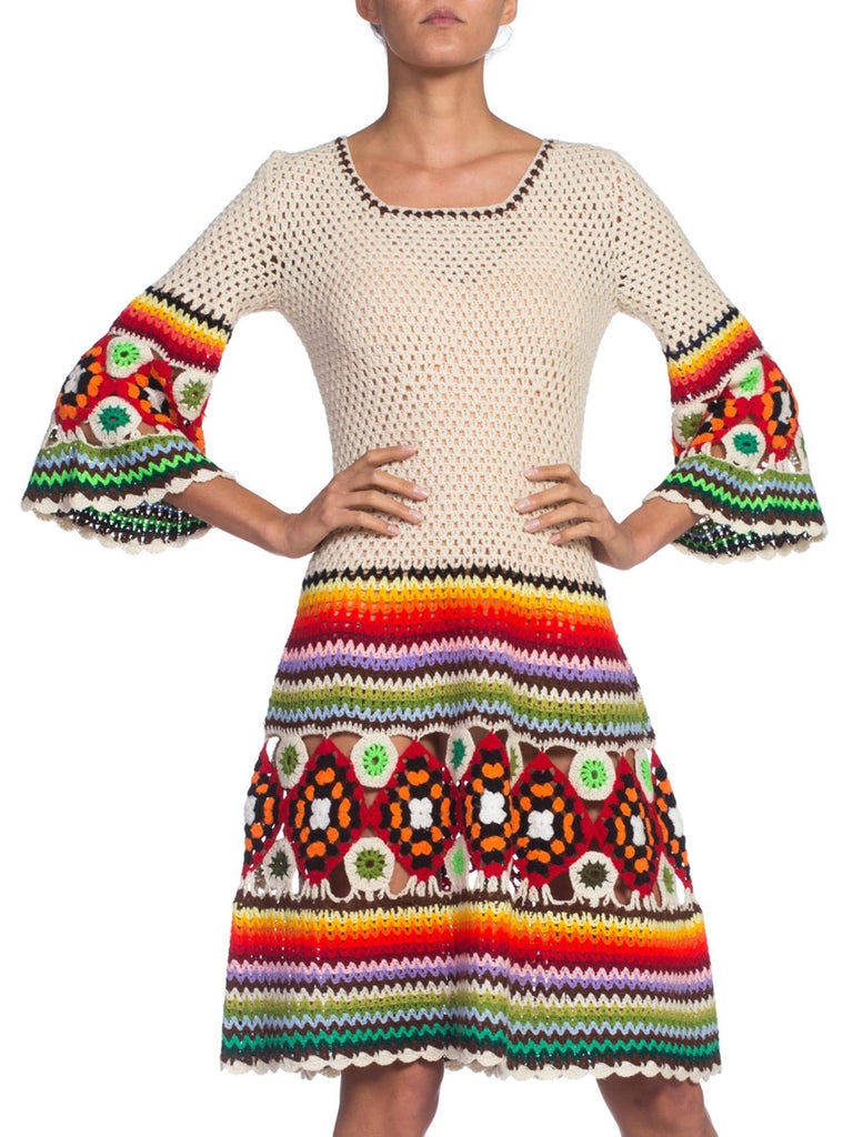 1960/70's Boho Rainbow Crochet Sweater Dress at 1stDibs rainbow