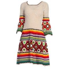 Vintage 1960/70's Boho Rainbow Crochet Sweater Dress
