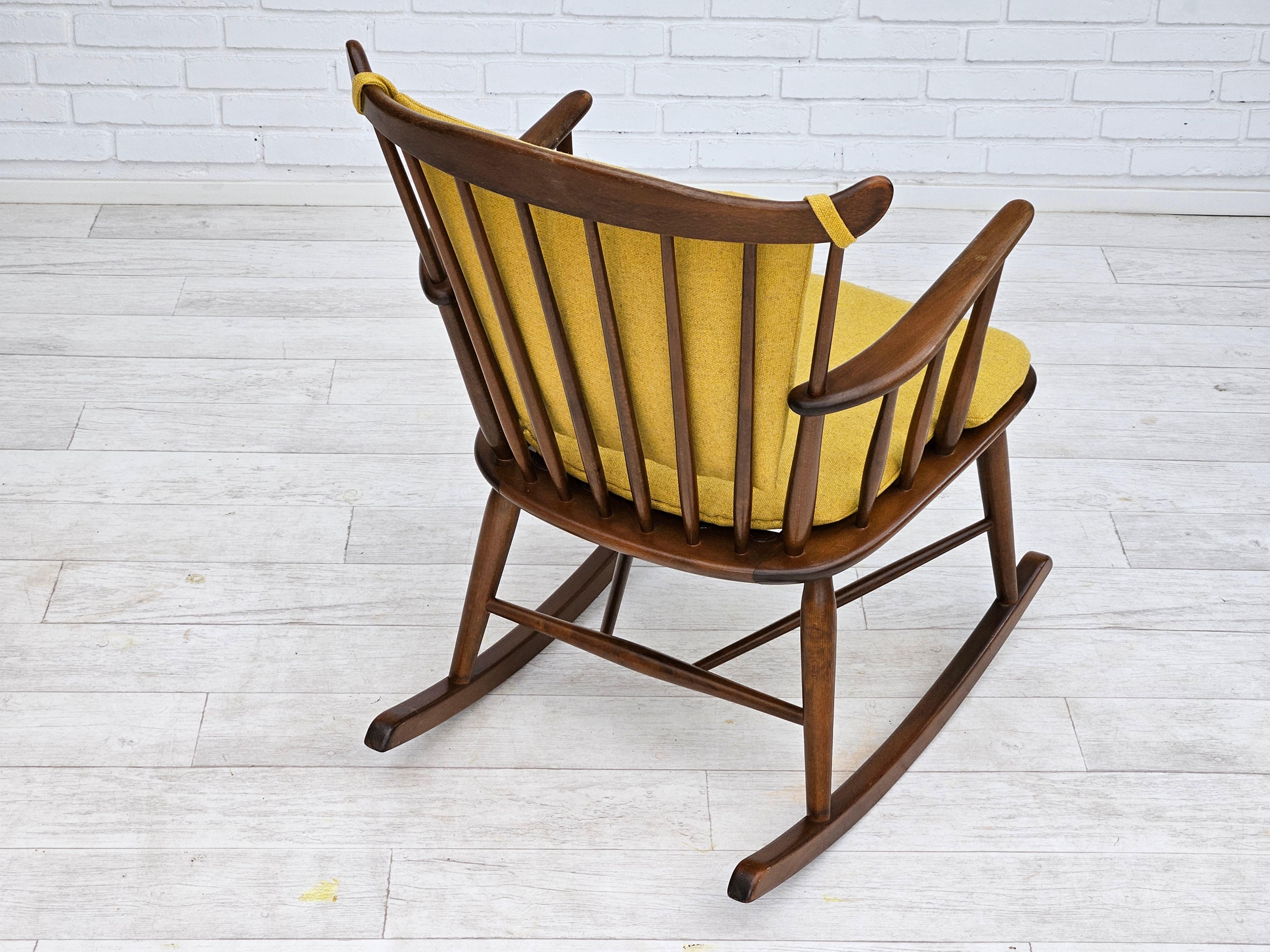 Wool 1960-70s, Danish design by Farstrup Stolefabrik, reupholstered rocking chair. For Sale