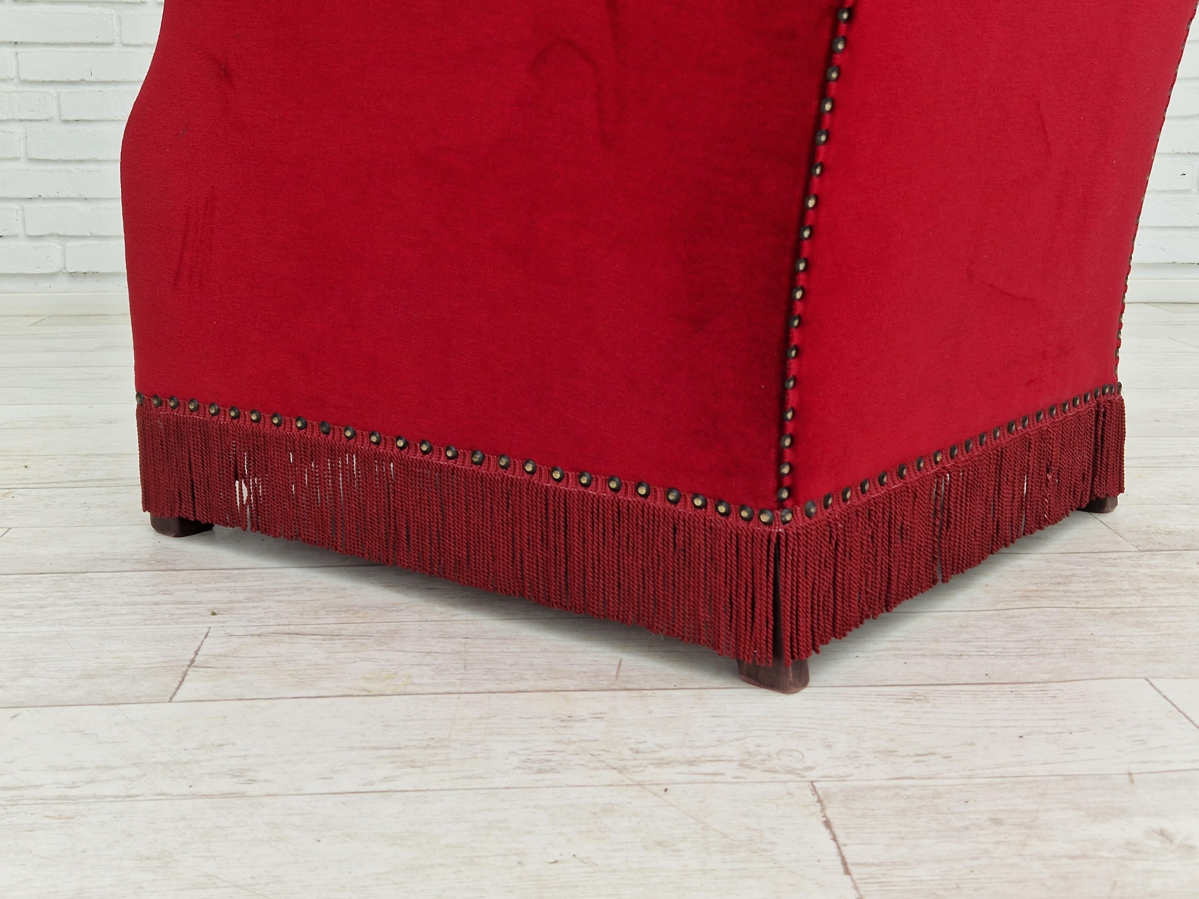 Danish Design, Wingback Chair, Dark Red Velour, Original Condition, 1960-1970s  For Sale 5