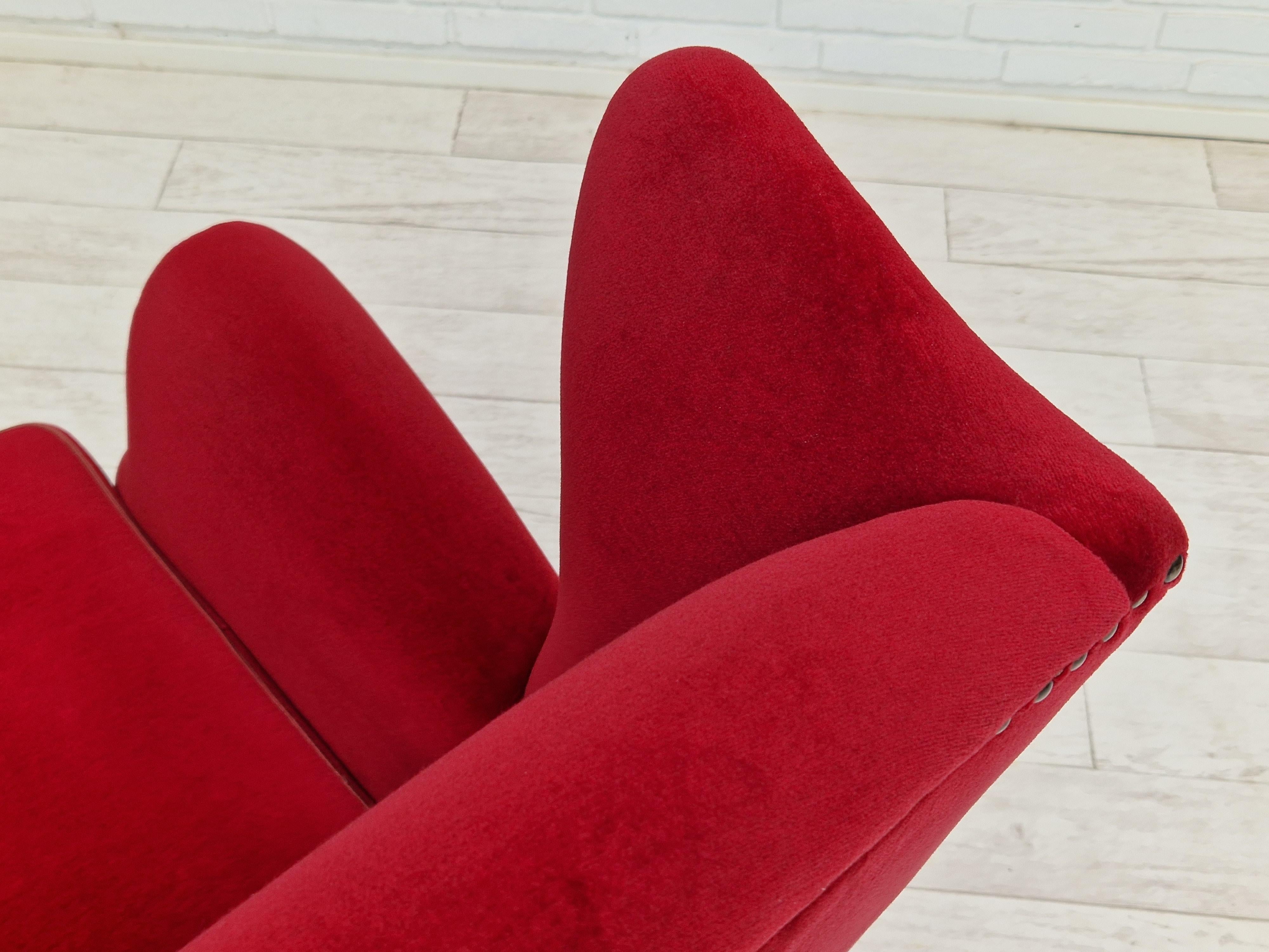 Danish Design, Wingback Chair, Dark Red Velour, Original Condition, 1960-1970s  For Sale 8