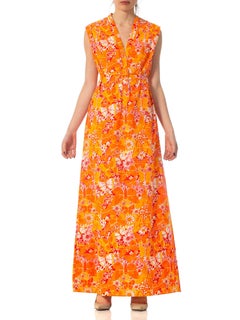 1960S Lilly Pulitzer Orange Cotton Mod Butterfly Printed Dress Xl