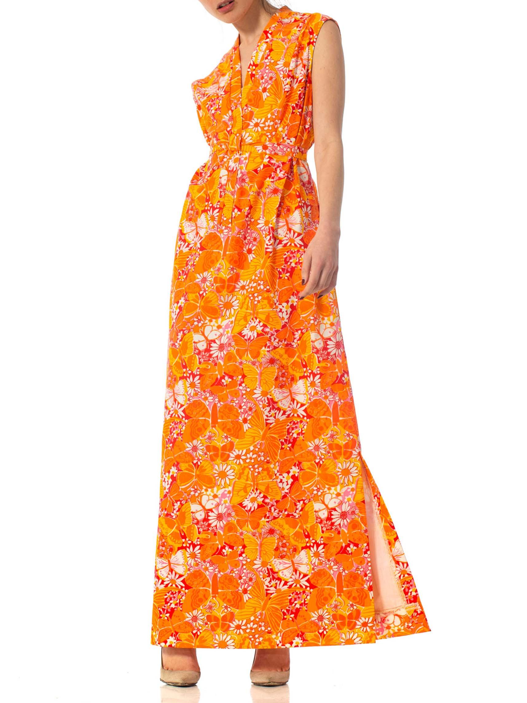 1960S Lilly Pulitzer Orange Cotton Mod Butterfly Printed Dress Xl In Excellent Condition In New York, NY