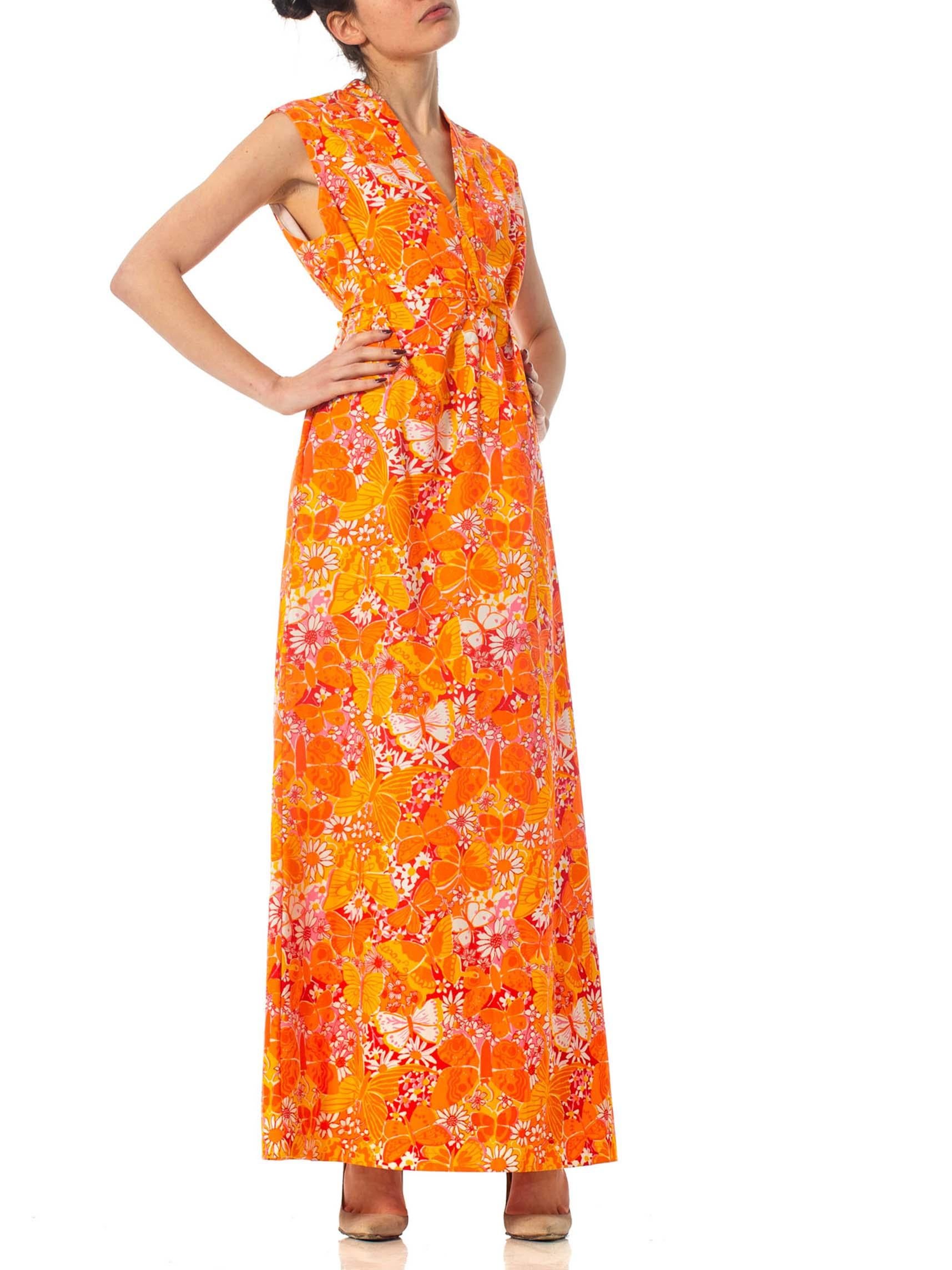 Women's 1960S Lilly Pulitzer Orange Cotton Mod Butterfly Printed Dress Xl