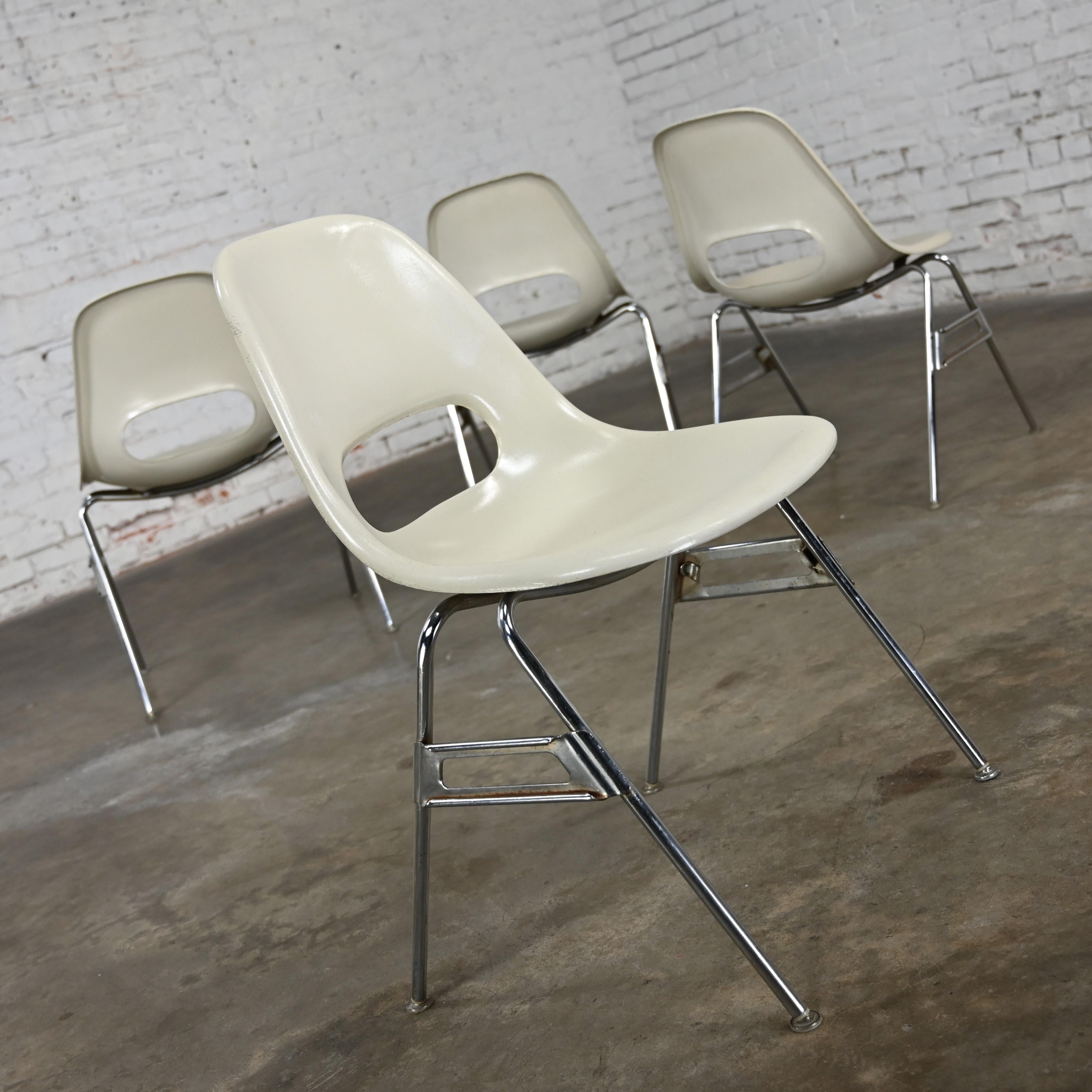 1960-70’s MCM Krueger International White Fiberglass & Chrome Stacking Chairs 10 9