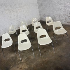 1960-70’s MCM Krueger International White Fiberglass & Chrome Stacking Chairs 10