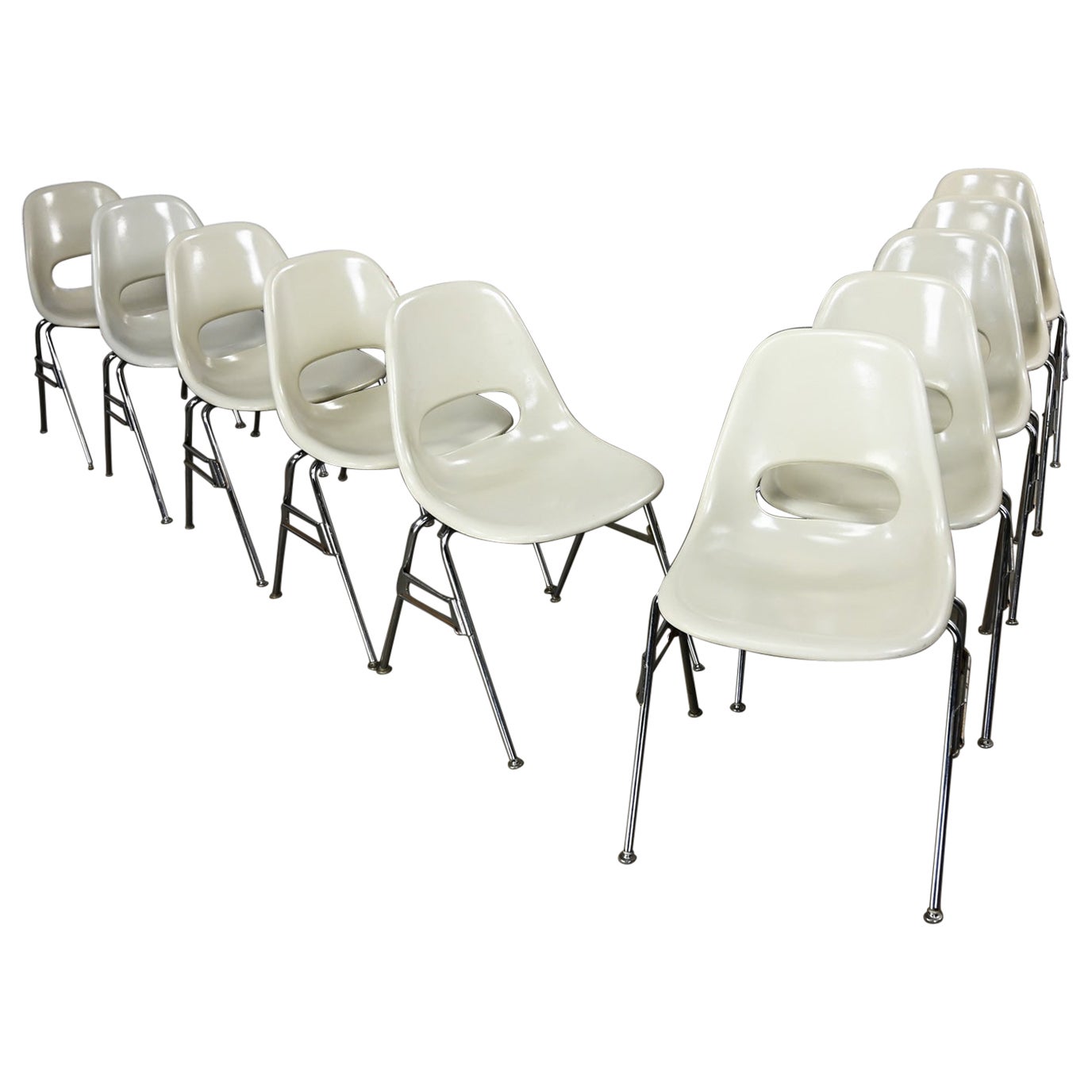 1960-70’s MCM Krueger International White Fiberglass 
Chrome Stacking Chairs 10