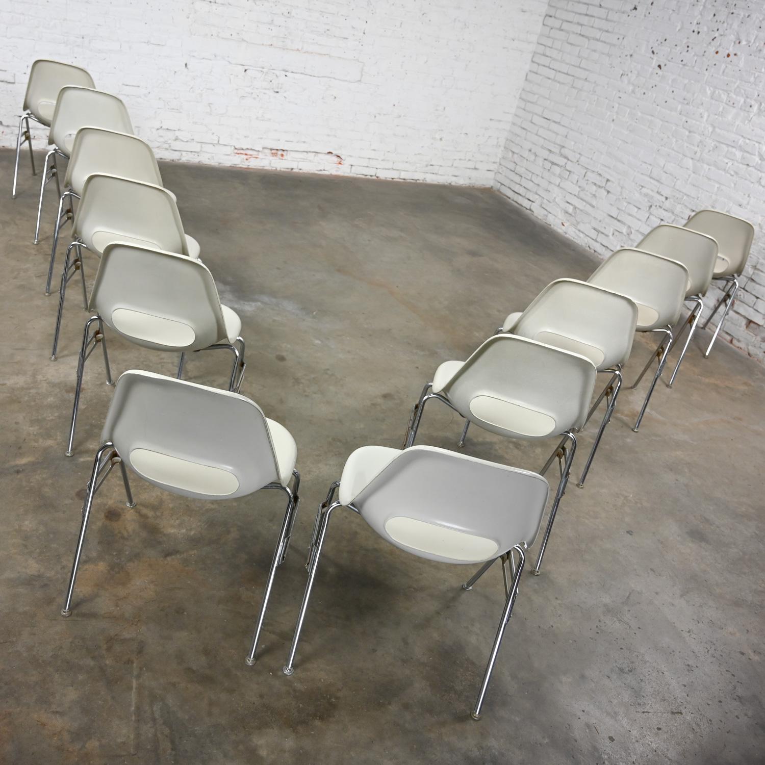 1960-70’s MCM Krueger International White Fiberglass & Chrome Stacking Chairs 12 4
