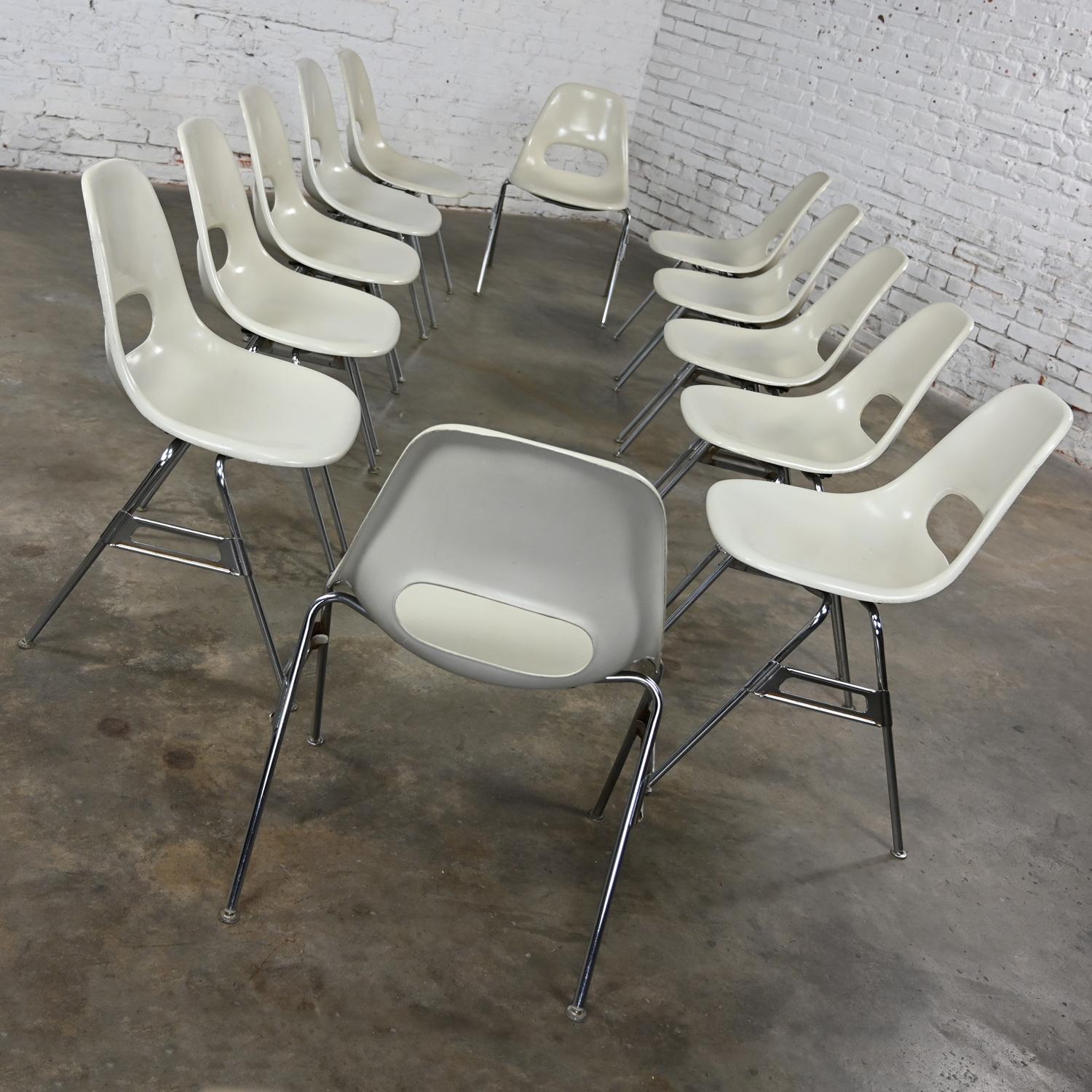 1960-70’s MCM Krueger International White Fiberglass & Chrome Stacking Chairs 12 13