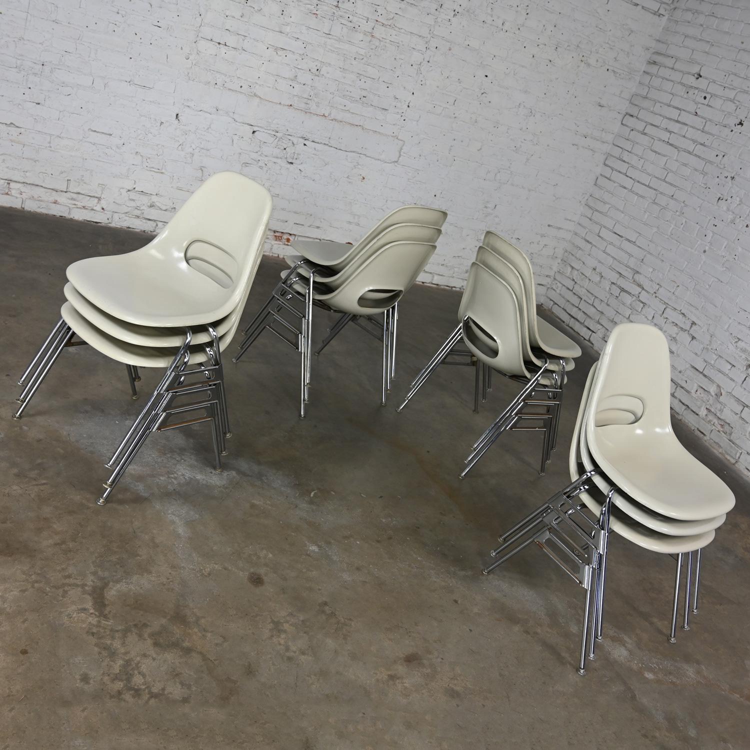 Mid-20th Century 1960-70’s MCM Krueger International White Fiberglass & Chrome Stacking Chairs 12