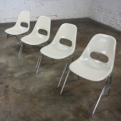 1960-70’s MCM Krueger International White Fiberglass & Chrome Stacking Chairs 4