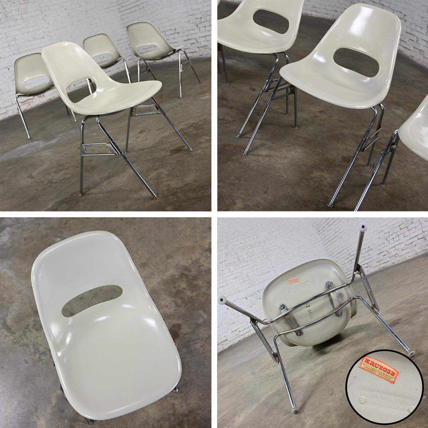 1960-70’s MCM Krueger International White Fiberglass & Chrome Stacking Chairs 6 6