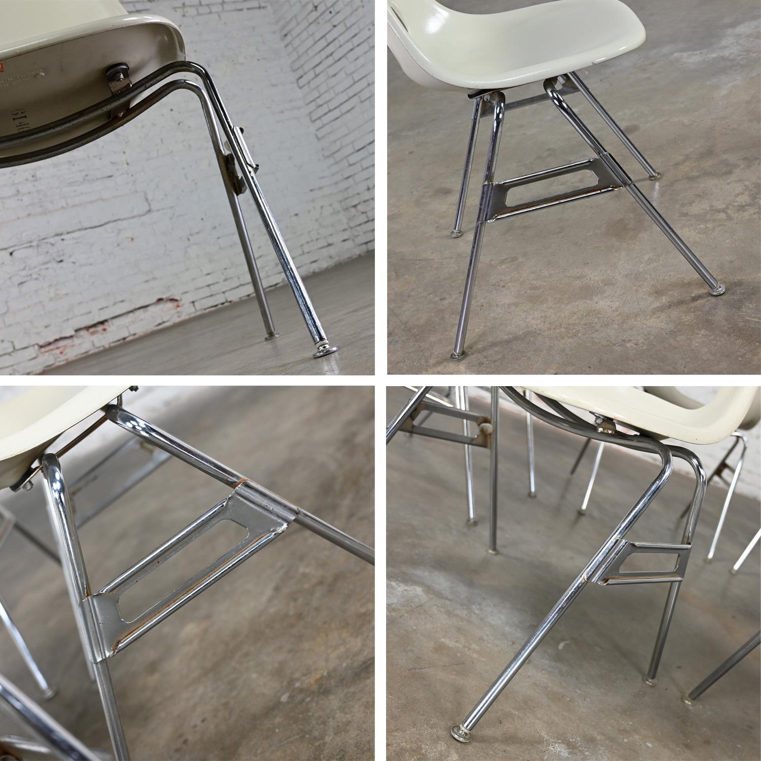 1960-70’s MCM Krueger International White Fiberglass & Chrome Stacking Chairs 6 7