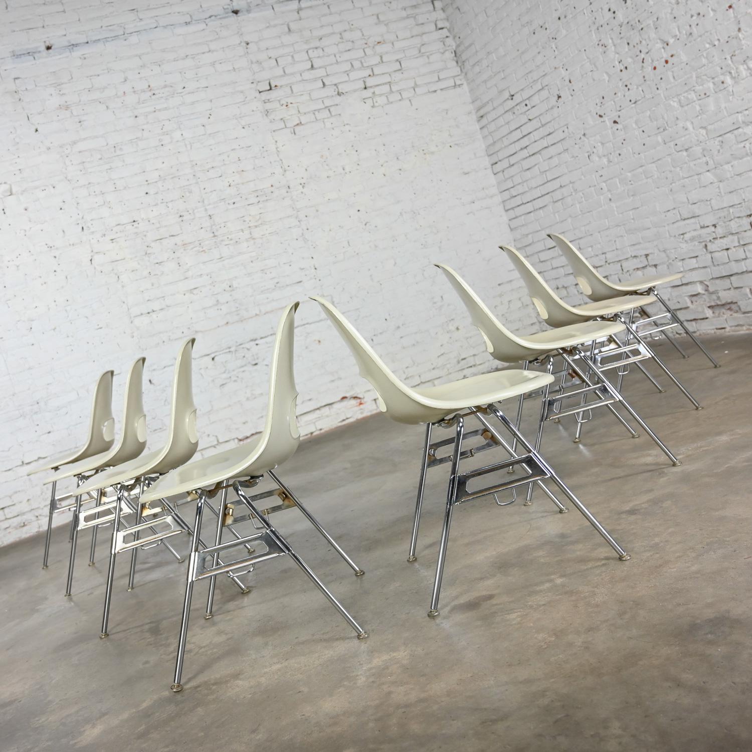 1960-70’s MCM Krueger International White Fiberglass & Chrome Stacking Chairs 8 1