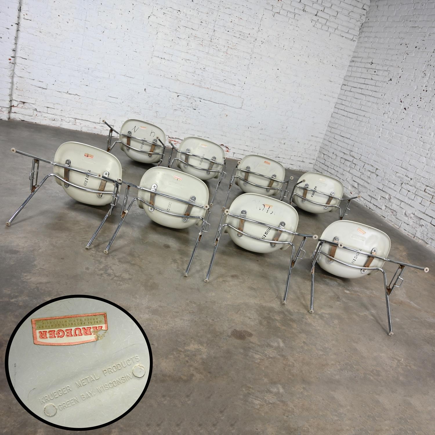 1960-70’s MCM Krueger International White Fiberglass & Chrome Stacking Chairs 8 6