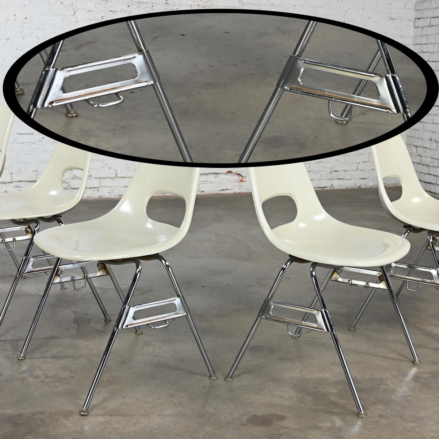 American 1960-70’s MCM Krueger International White Fiberglass & Chrome Stacking Chairs 8