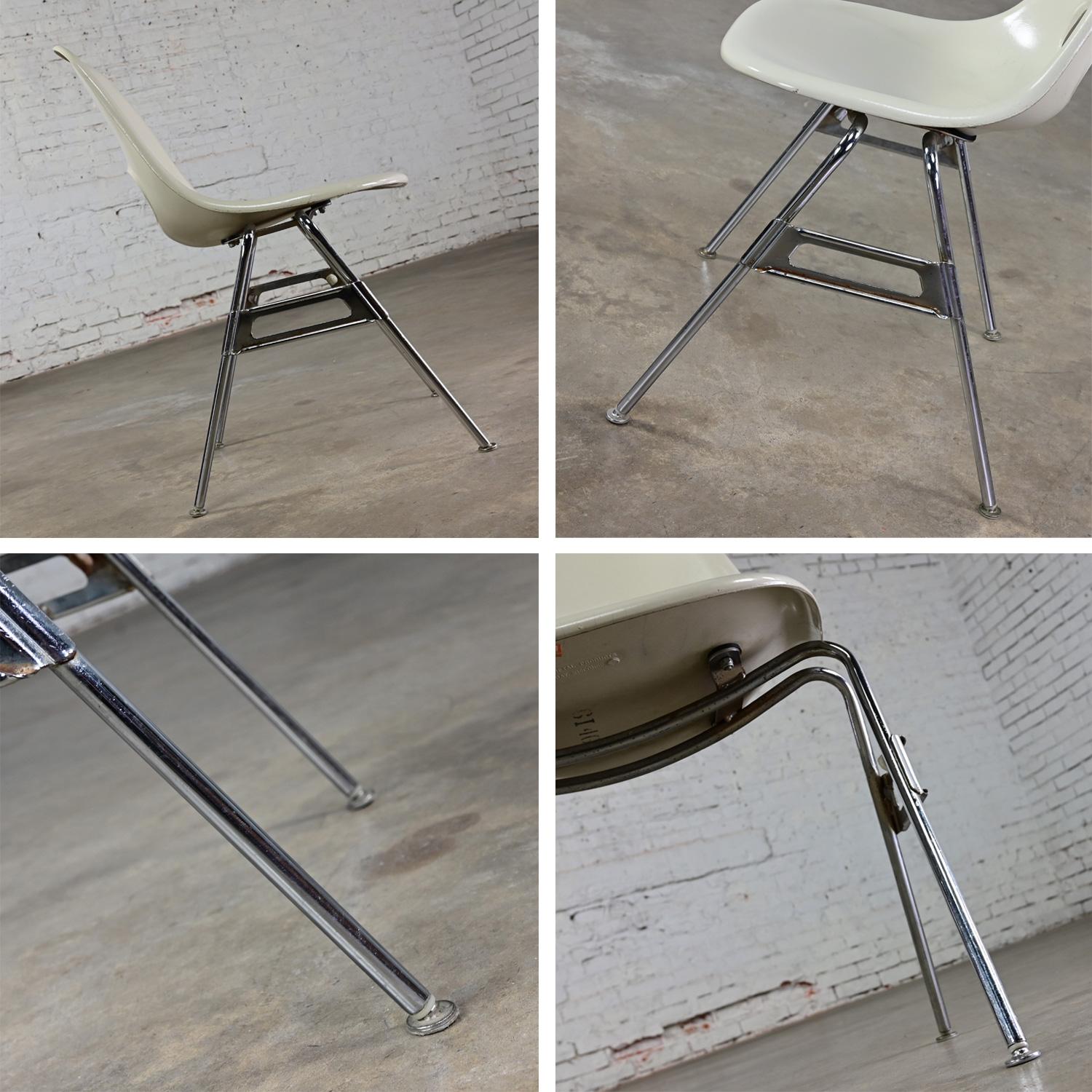 1960-70’s MCM Krueger International White Fiberglass & Chrome Stacking Chairs For Sale 9