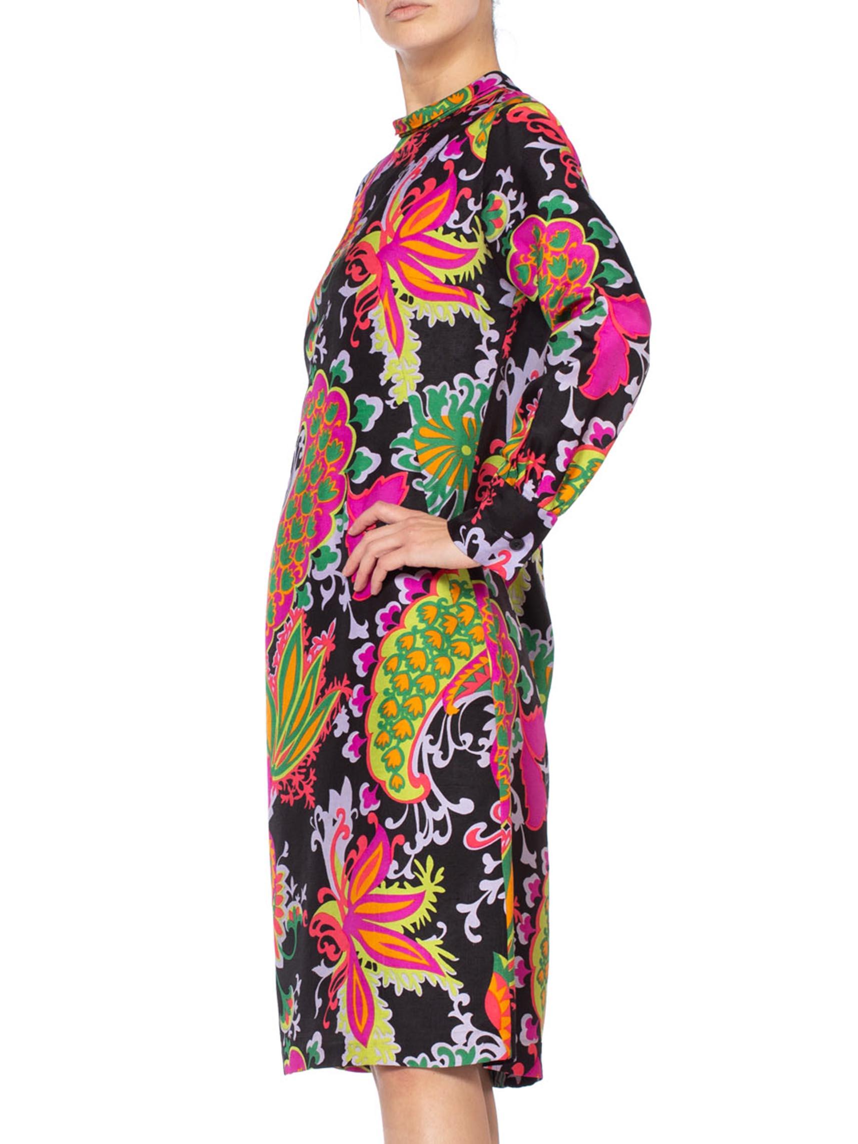 Pink 1960'S 1960/70'S Mod Psychedelic Neon Floral Paisley Dress For Sale