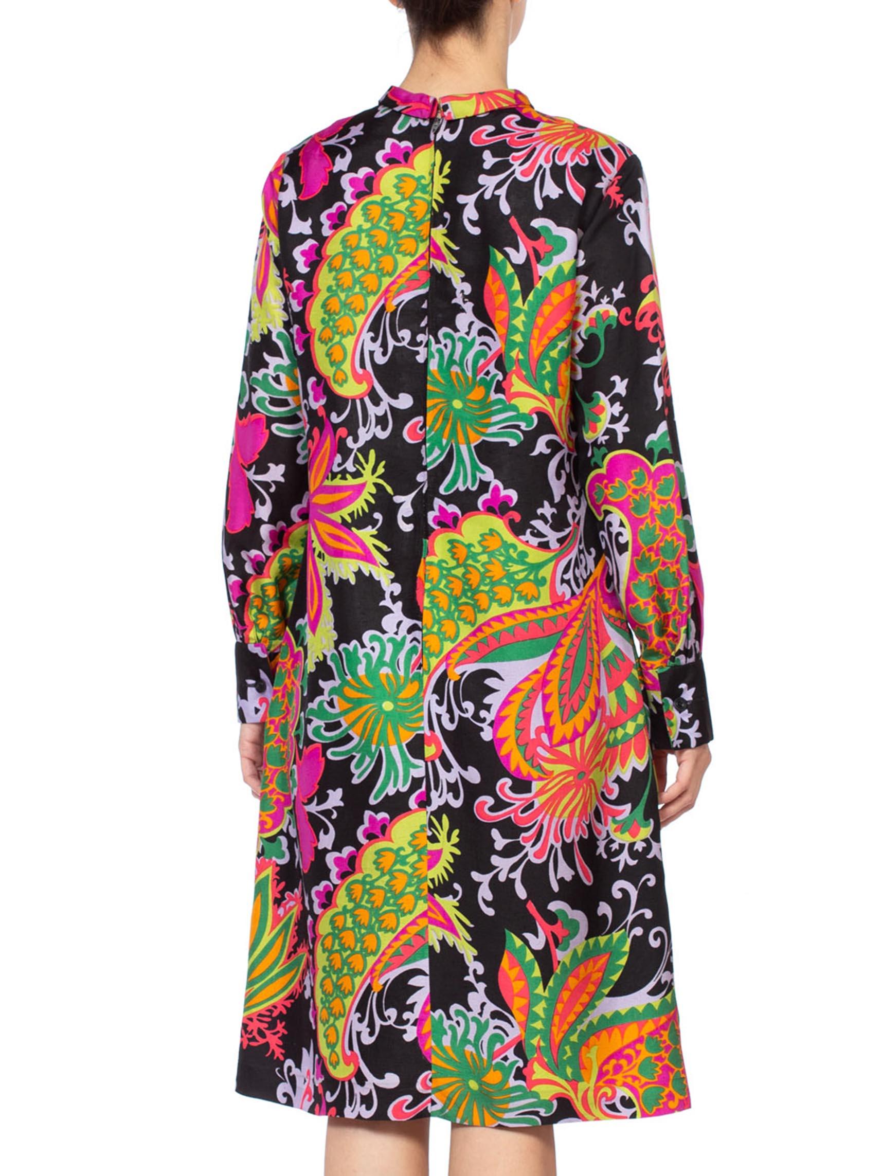 Women's 1960'S 1960/70'S Mod Psychedelic Neon Floral Paisley Dress For Sale