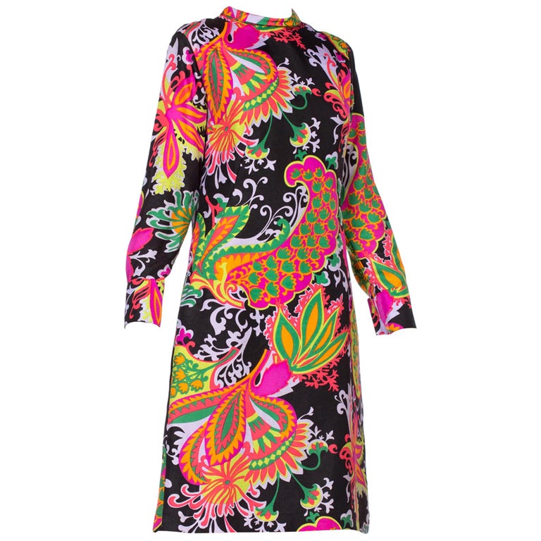 1960'S 1960/70'S Mod Psychedelic Neon Floral Paisley Dress For Sale at ...