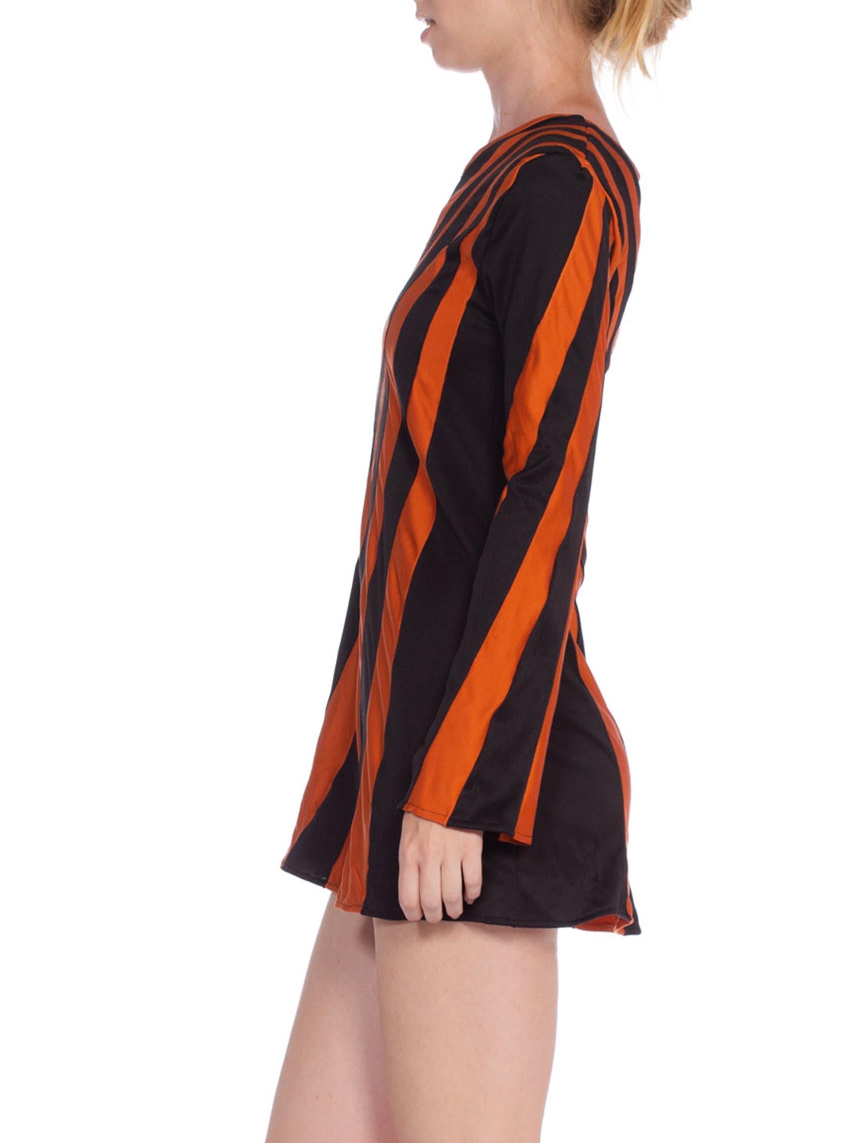 1960S Black & Orange Polyester Jersey Op-Art Stripe Micro Mini Mod Tunic Dress In Excellent Condition In New York, NY