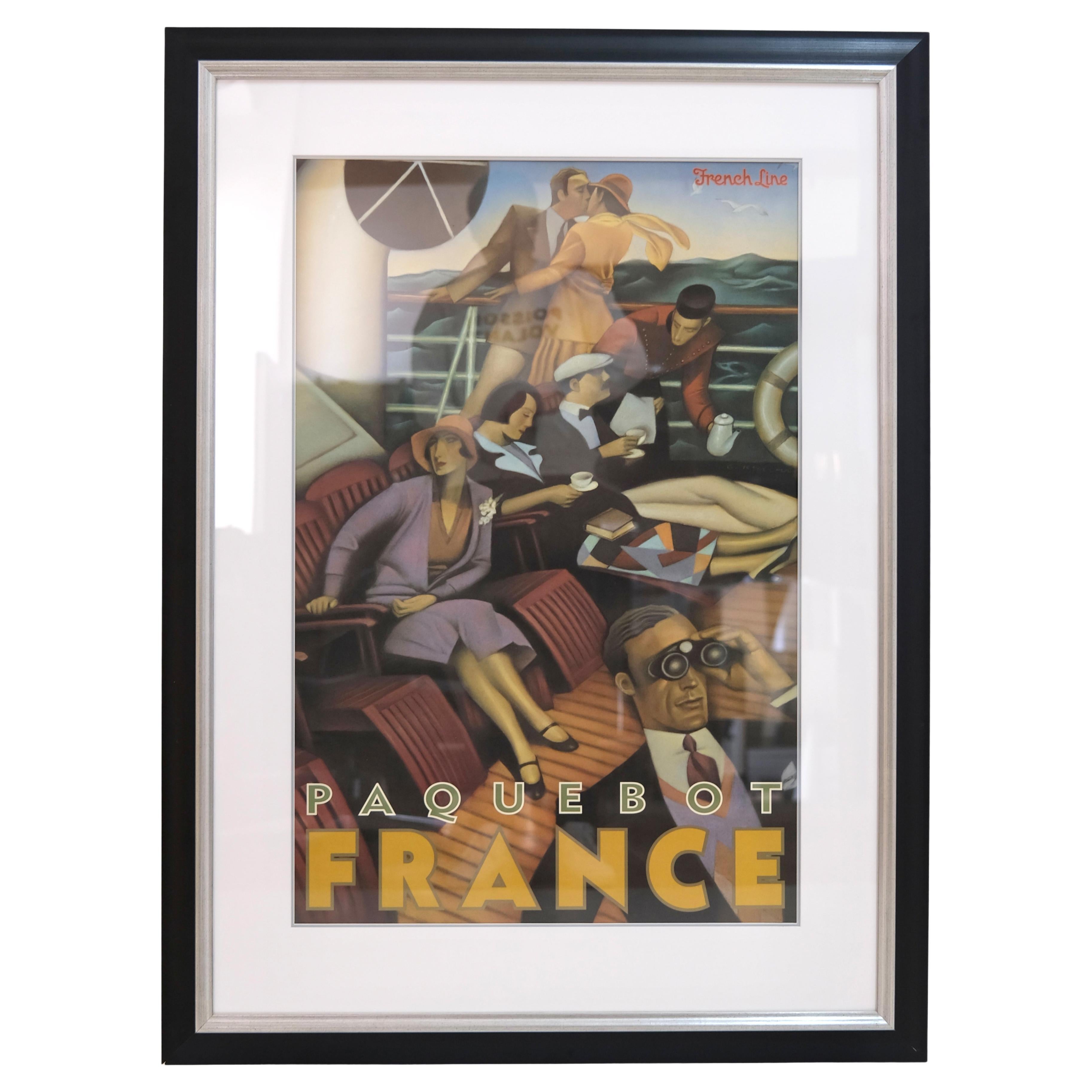 1960/70er Jahre Poster Paquebot Frankreich Werbung für das Transatlantische Liner Frankreich