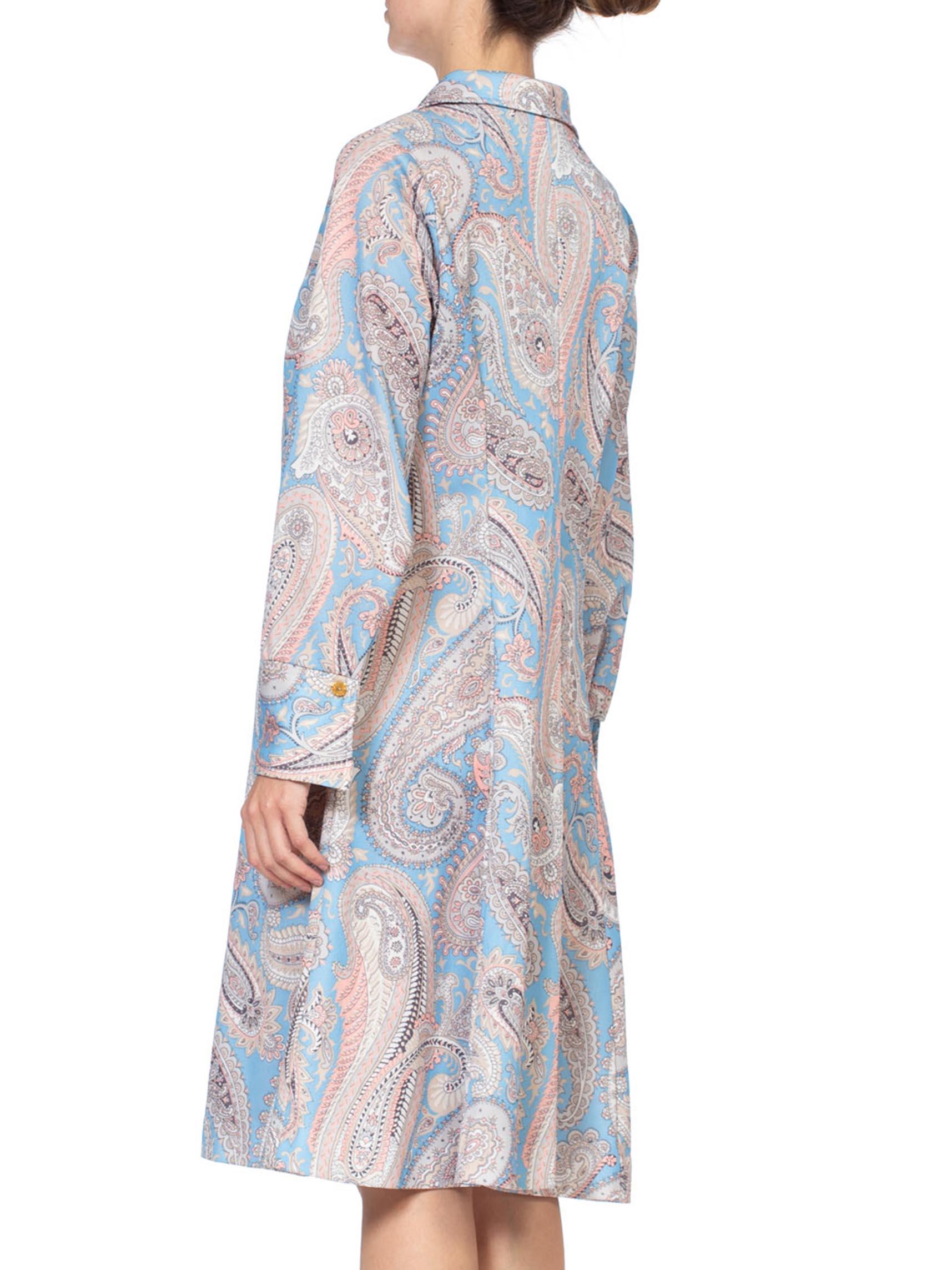 1970S Polyester Piqué Pastel Paisley Printed Dress XL For Sale 5