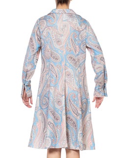 1970S Polyester Piqué Pastel Paisley Printed Dress XL
