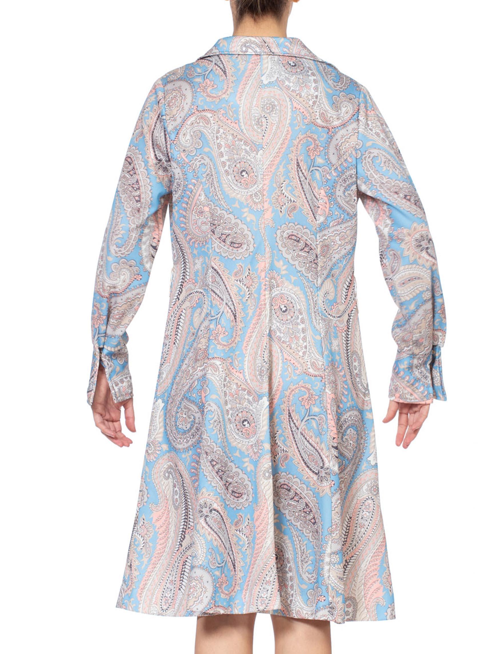 1970S Polyester Piqué Pastel Paisley Printed Dress XL For Sale 2