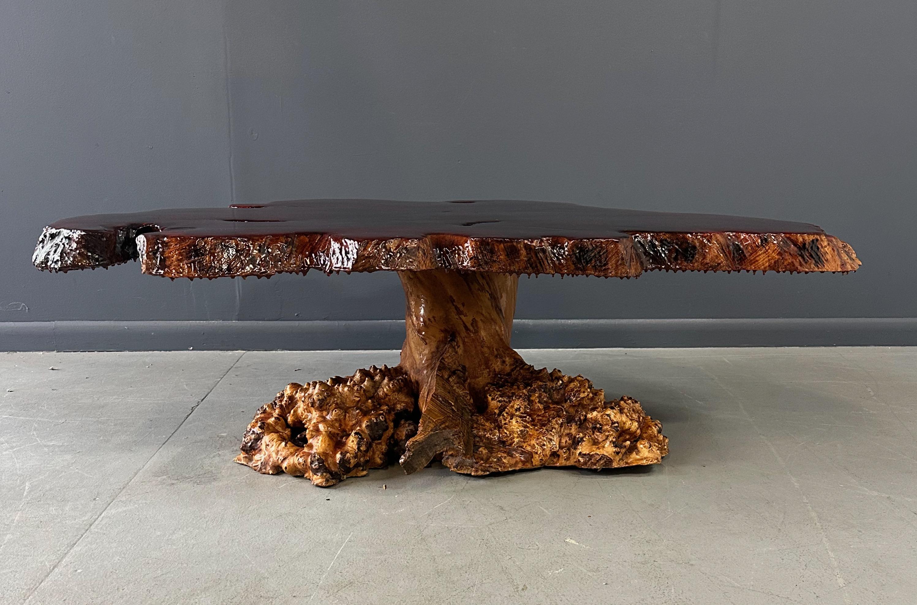 Mid-Century Modern 1960-70's Vintage Live Edge California Redwood Burl Table Mid Century