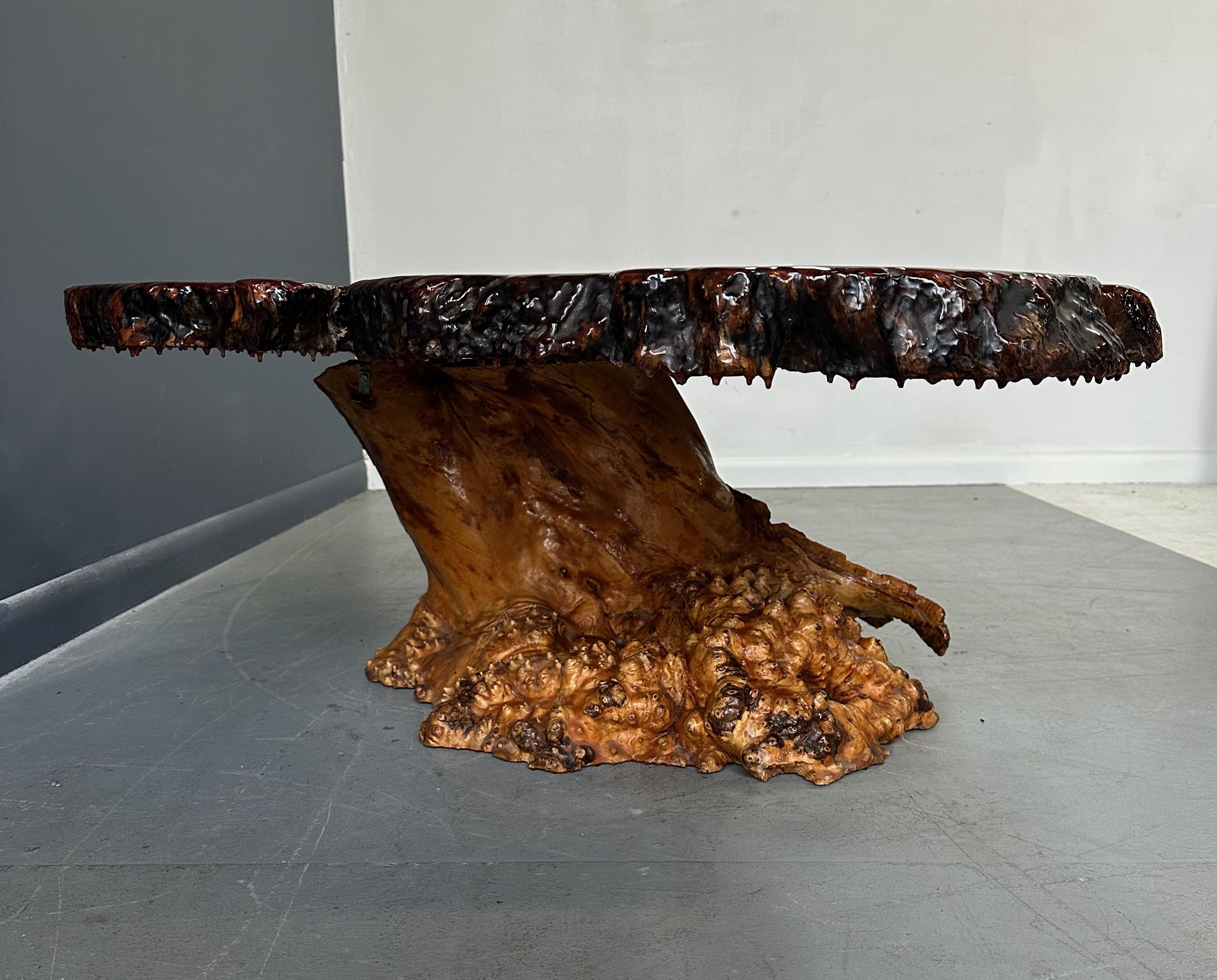 North American 1960-70's Vintage Live Edge California Redwood Burl Table Mid Century