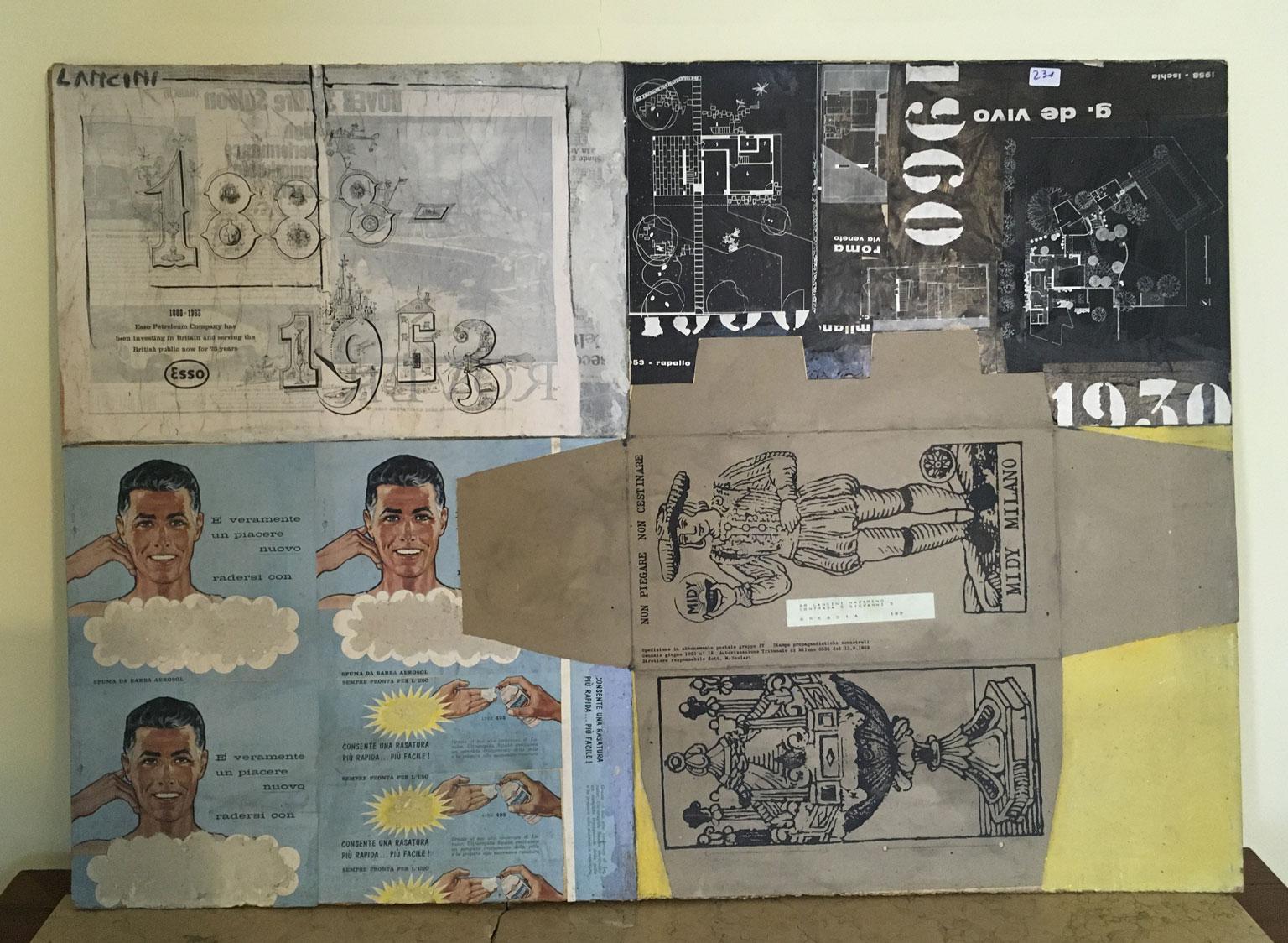 Mid-Century Modern 1960 Peinture abstraite et collage de papier d'Ermete Lancini en vente