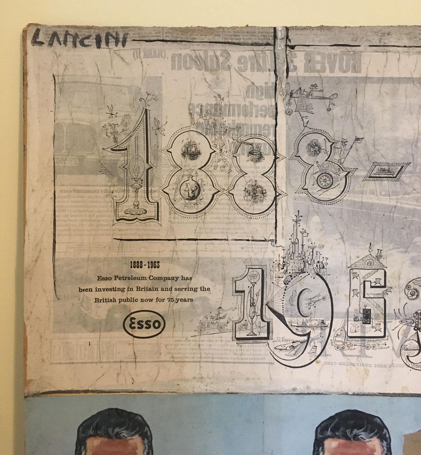 Fait main 1960 Peinture abstraite et collage de papier d'Ermete Lancini en vente