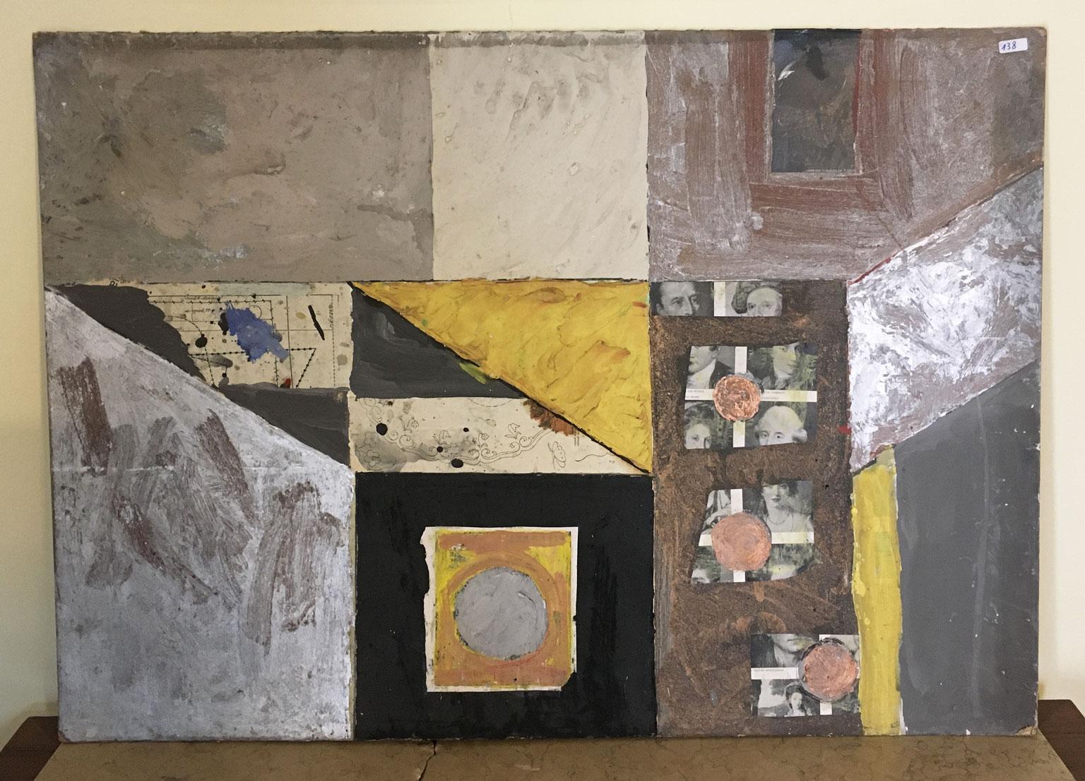 Mid-Century Modern 1960 Abstract Painting and Paper Collage Ermete by Ermete Lancini  For Sale
