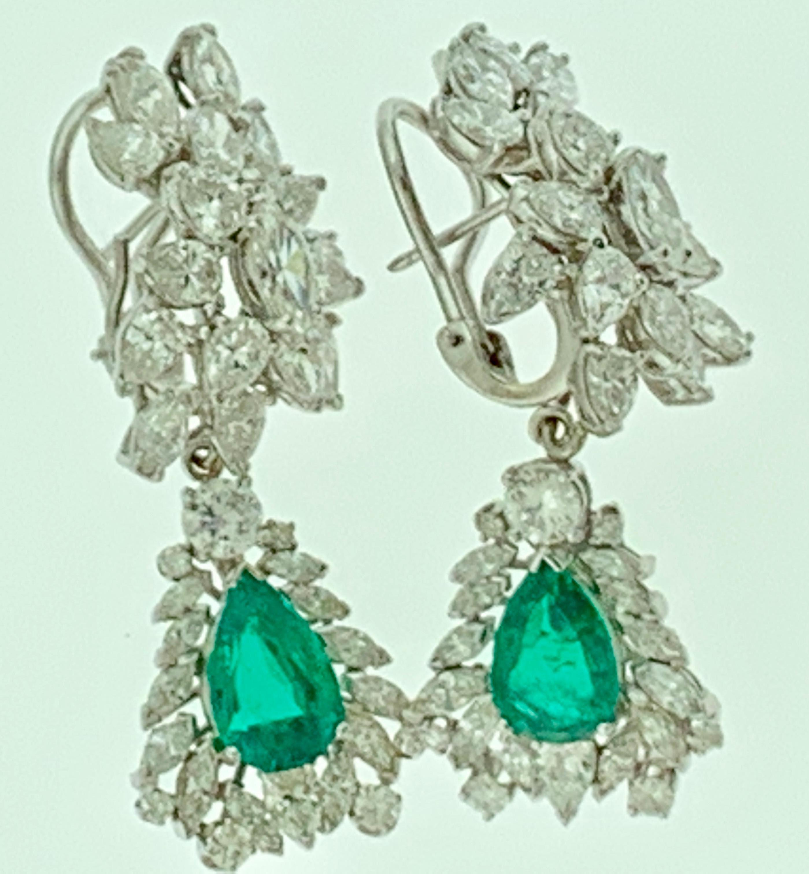1960 AGL Certified Colombian Minor Traditional Emerald Diamond Drop Earrings PT For Sale 5