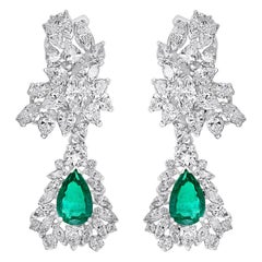 Vintage 1960 AGL Certified Colombian Minor Traditional Emerald Diamond Drop Earrings PT