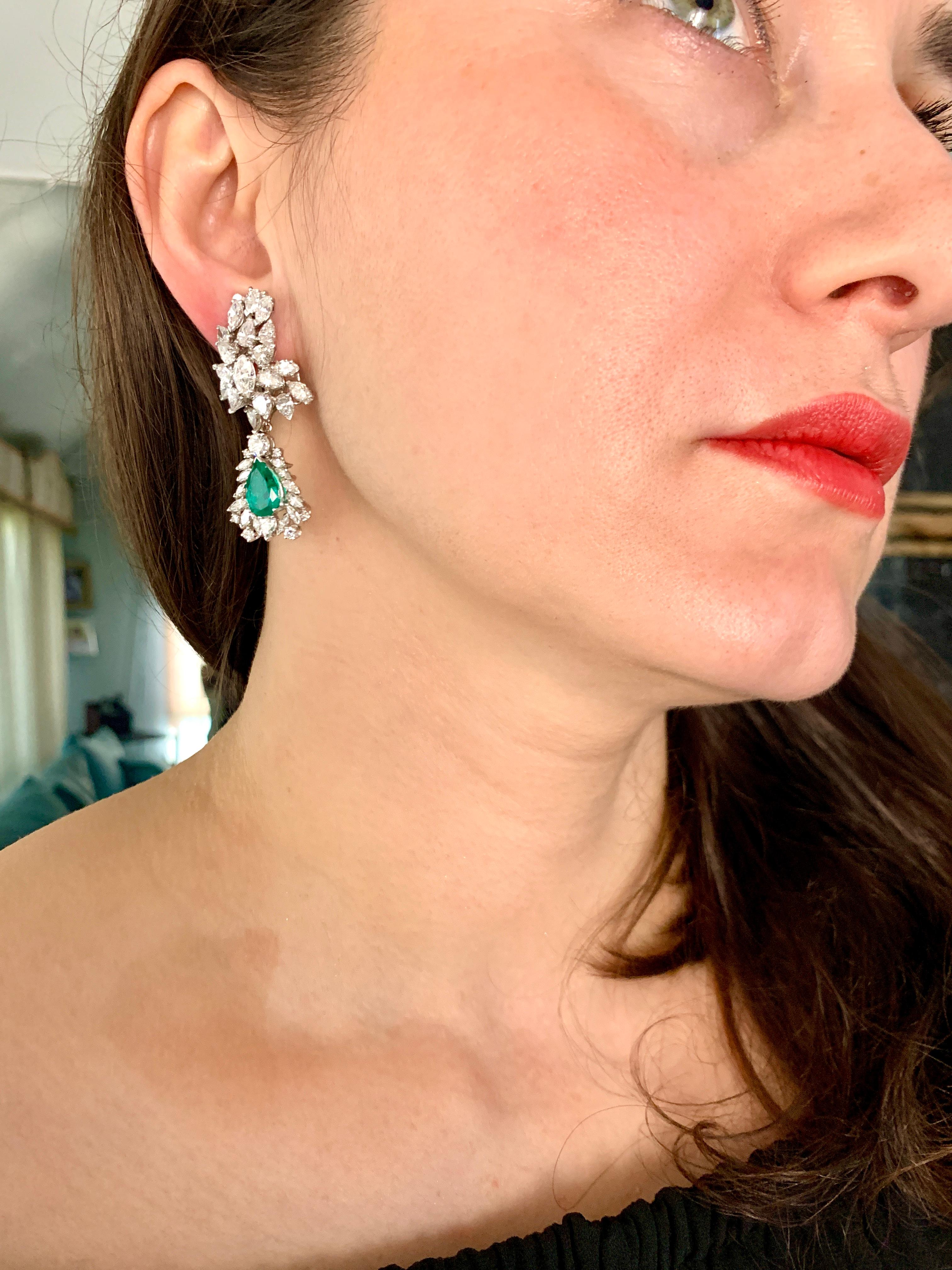 1960 AGL Certified Colombian Minor Traditional Emerald Diamond Drop Earrings PT For Sale 9