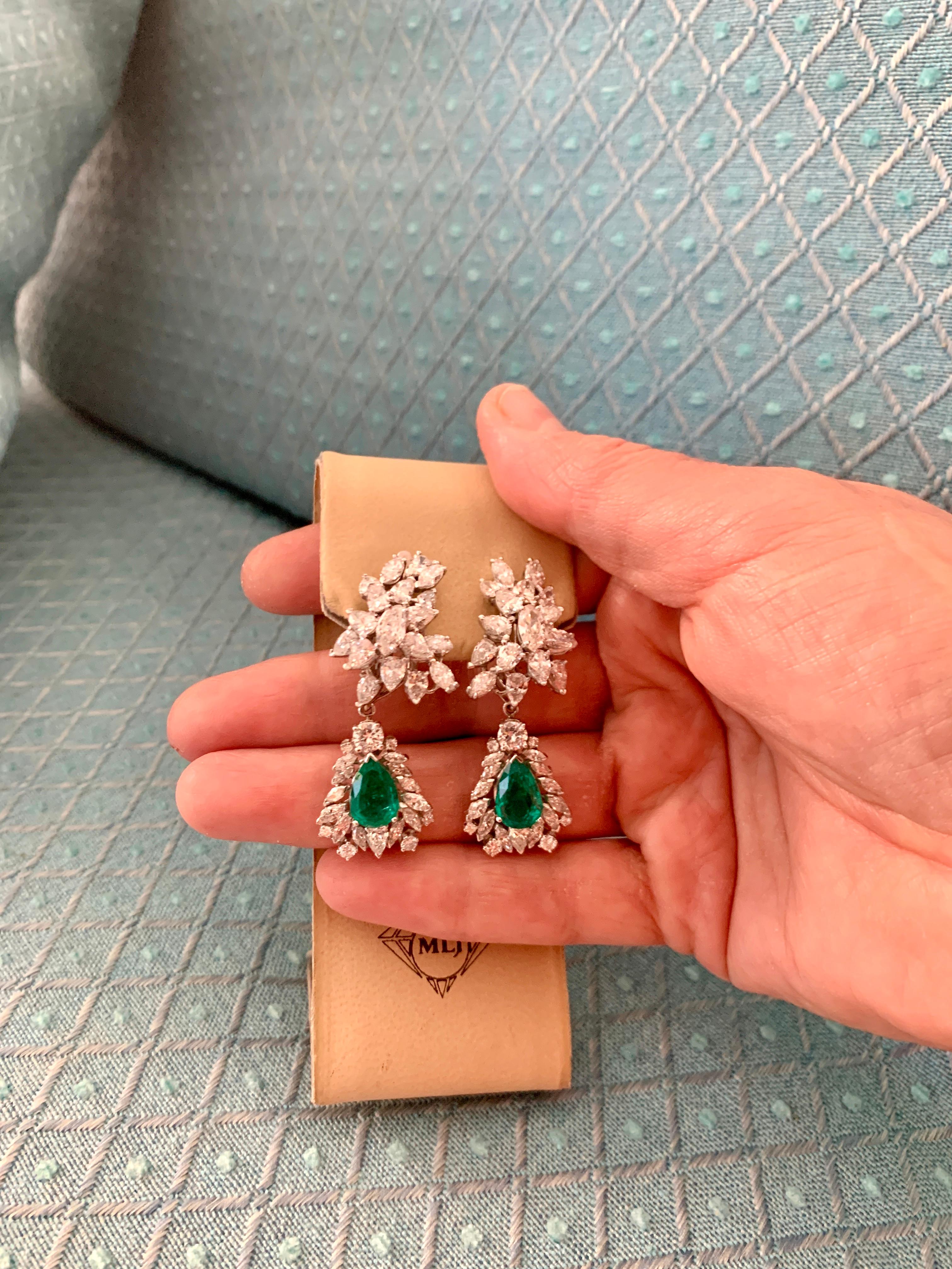 1960 AGL Certified Colombian Minor Traditional Emerald Diamond Drop Earrings PT For Sale 10