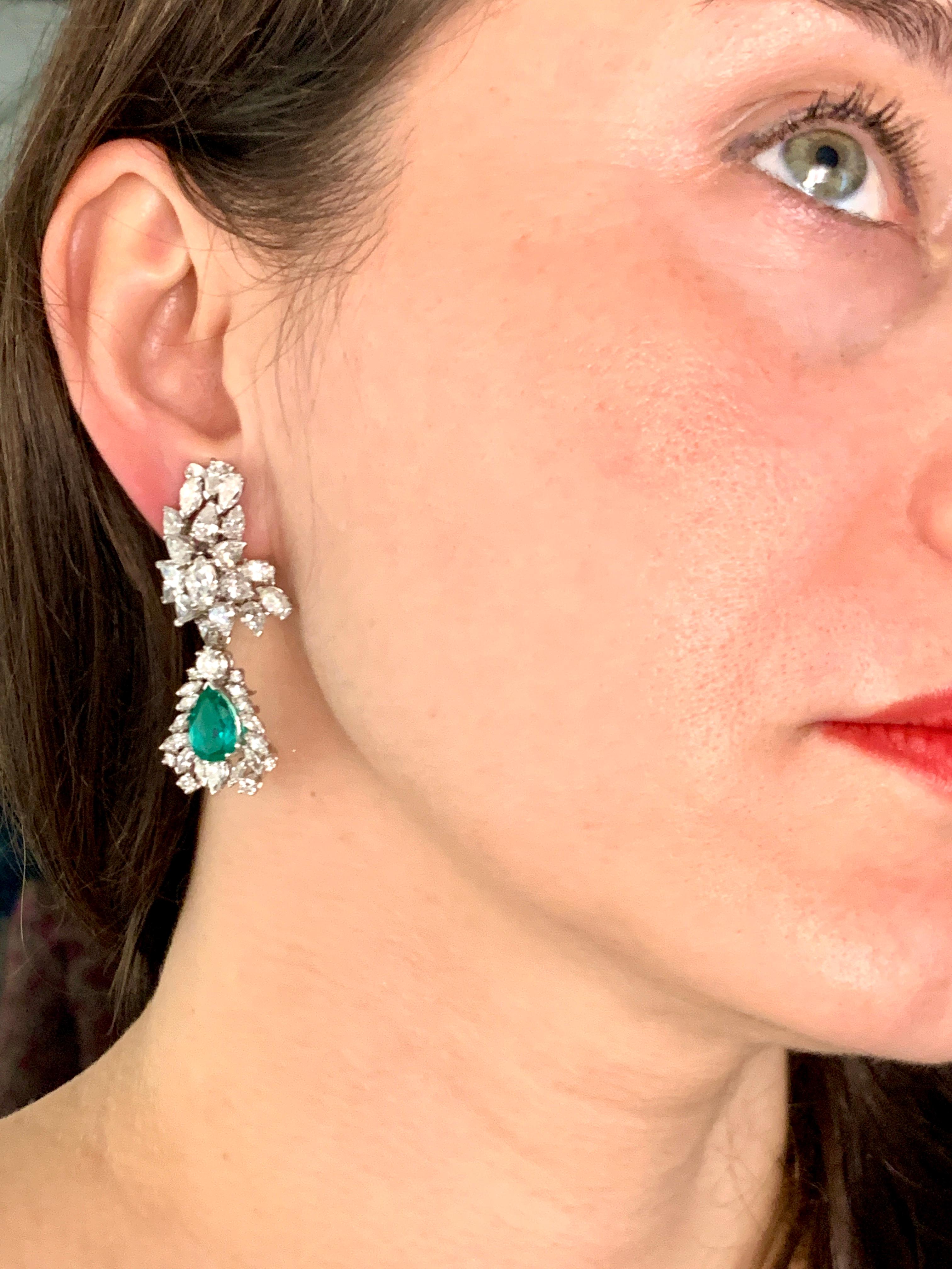 1960 AGL Certified Colombian Minor Traditional Emerald Diamond Drop Earrings PT For Sale 4