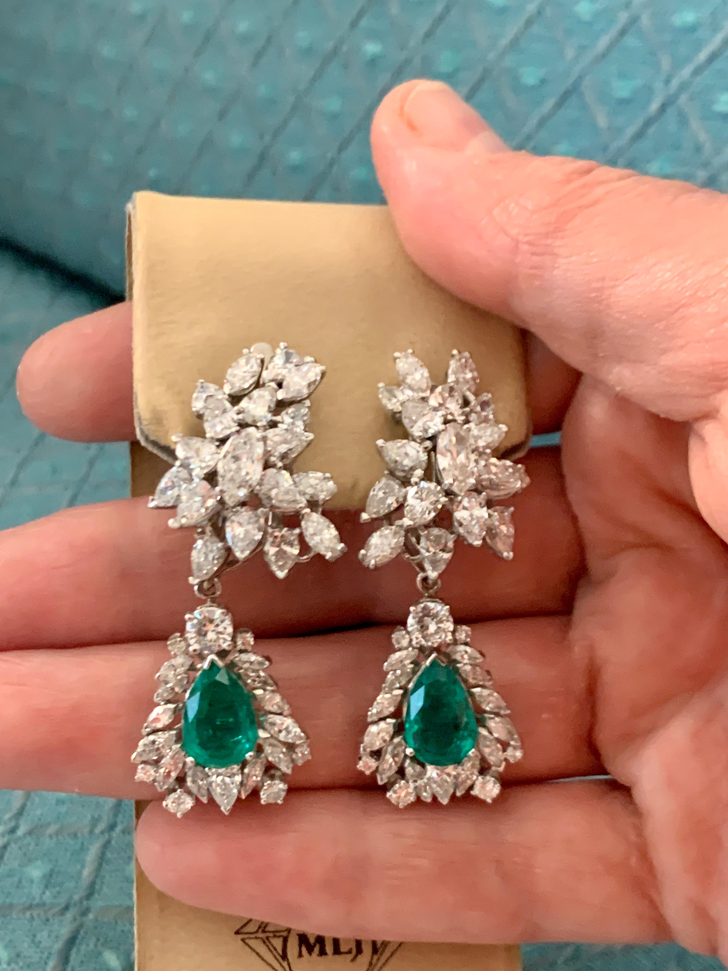 1960 AGL-zertifizierte kolumbianische kleine traditionelle Smaragd-Diamant-Tropfen-Ohrringe PT im Angebot 1