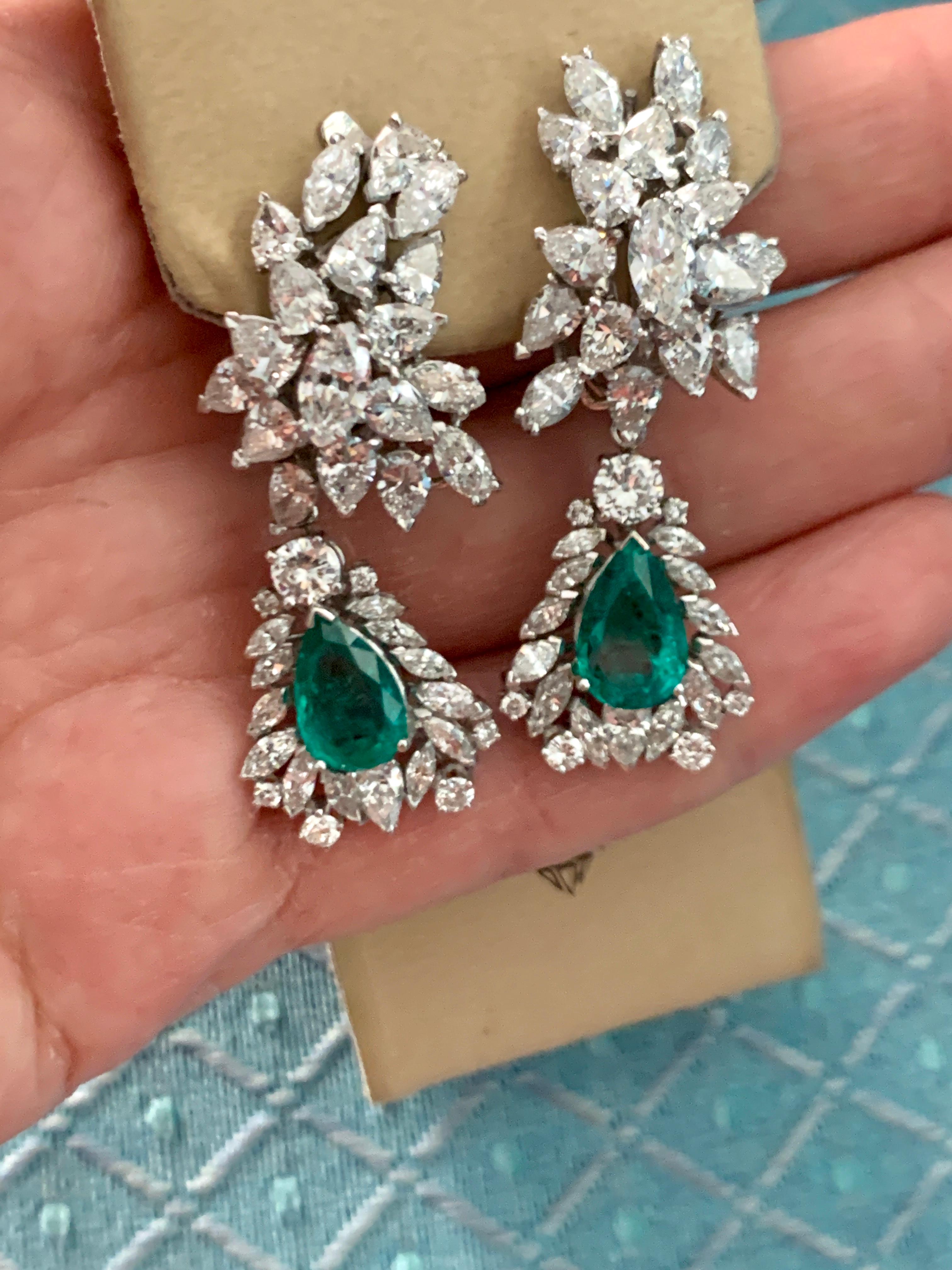 1960 AGL Certified Colombian Minor Traditional Emerald Diamond Drop Earrings PT For Sale 11