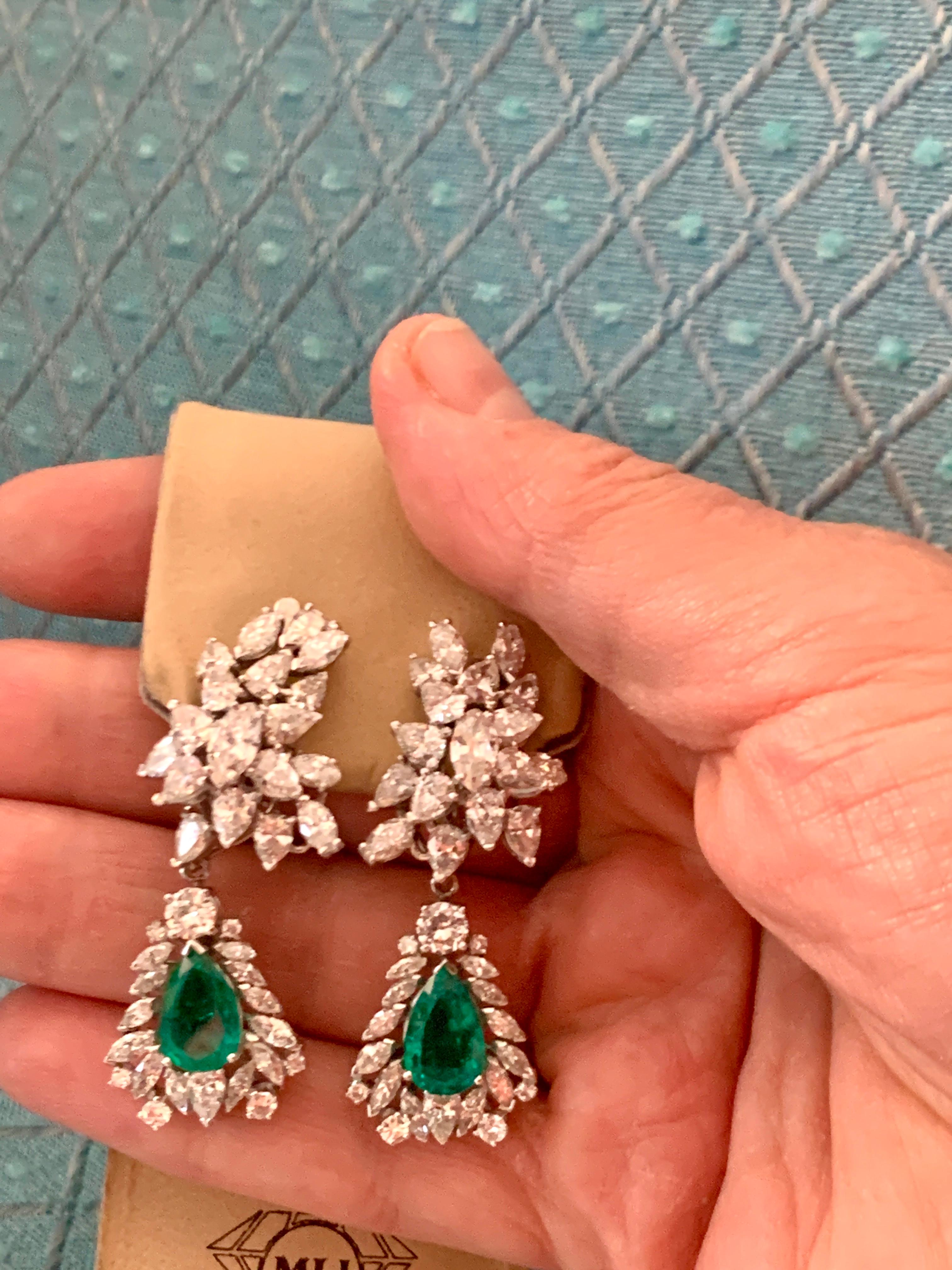 Pear Cut 1960 AGL Certified Colombian Minor Traditional Emerald Diamond Drop Earrings PT For Sale