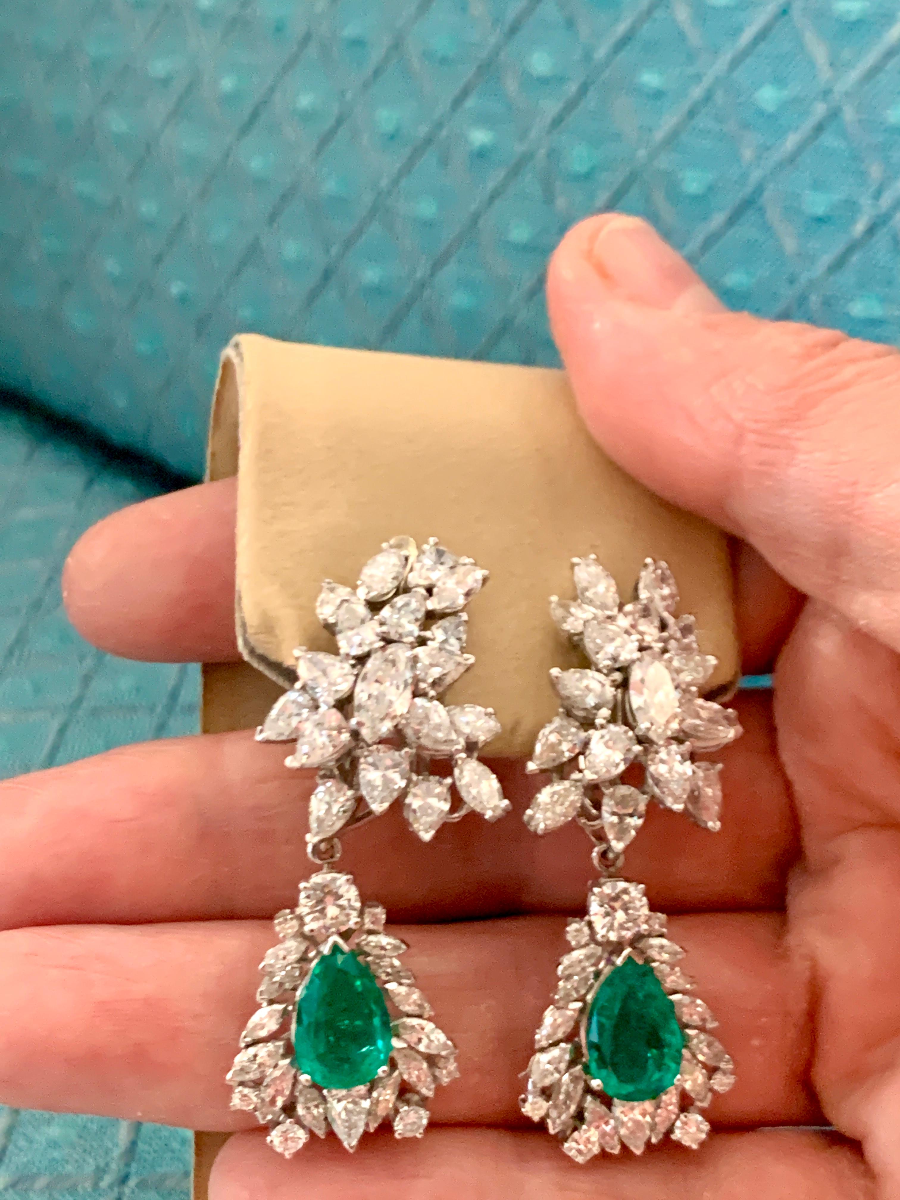 1960 AGL Certified Colombian Minor Traditional Emerald Diamond Drop Earrings PT For Sale 2