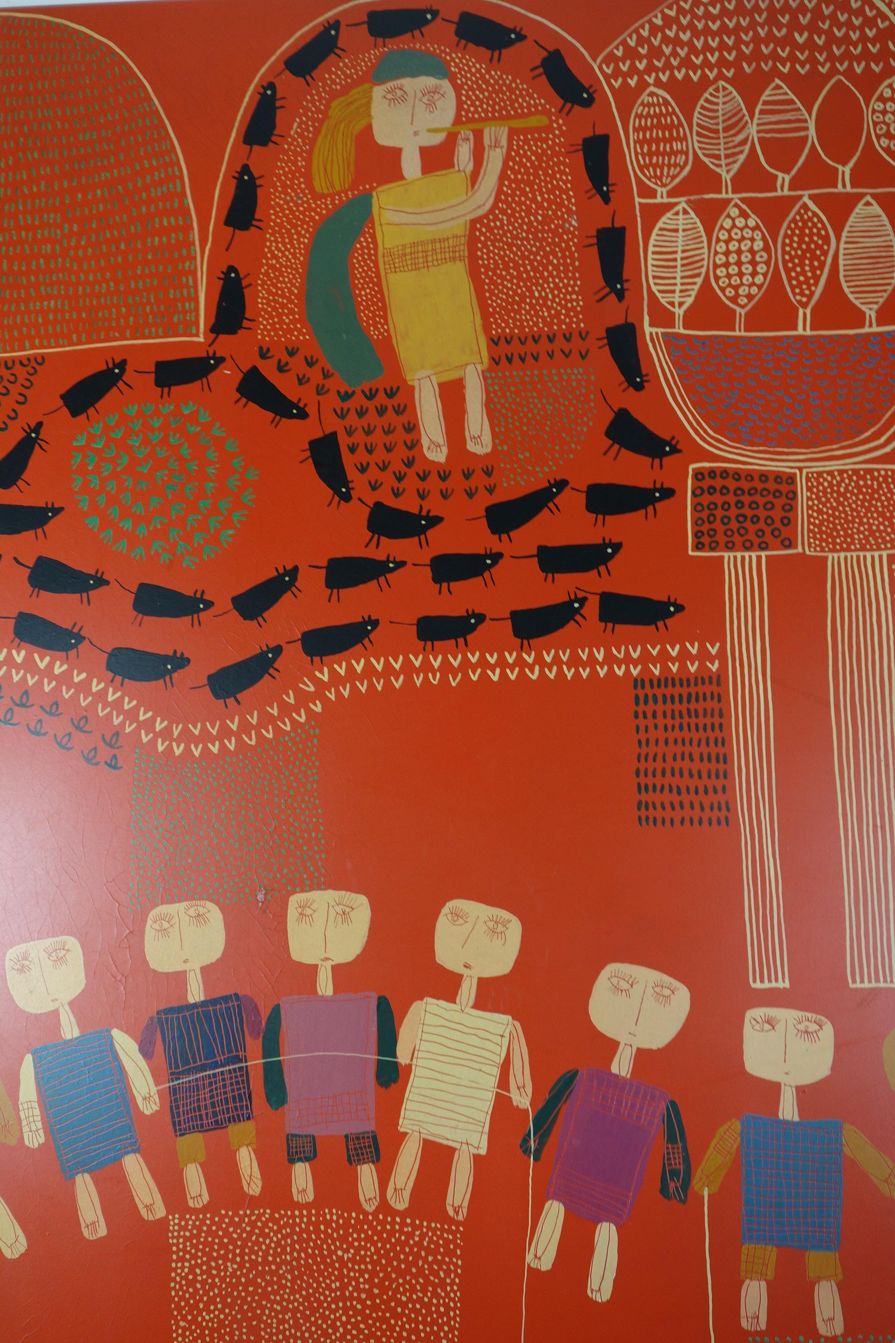 1960 Agostino Piazza Tino da Noale Italienische Kunst Naif Big Paint Wood (Moderne) im Angebot
