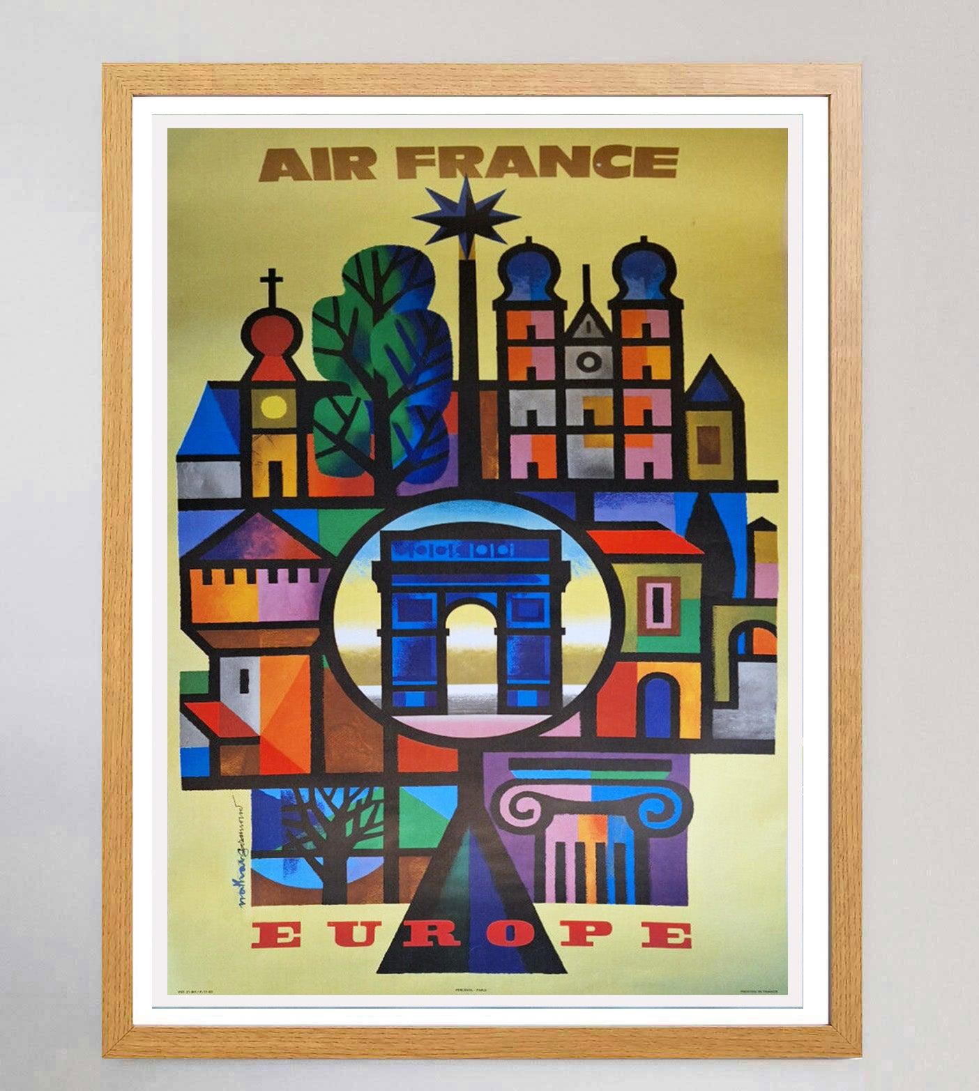 French 1960 Air France - Europe Hand Signed Original Vintage Poster For Sale