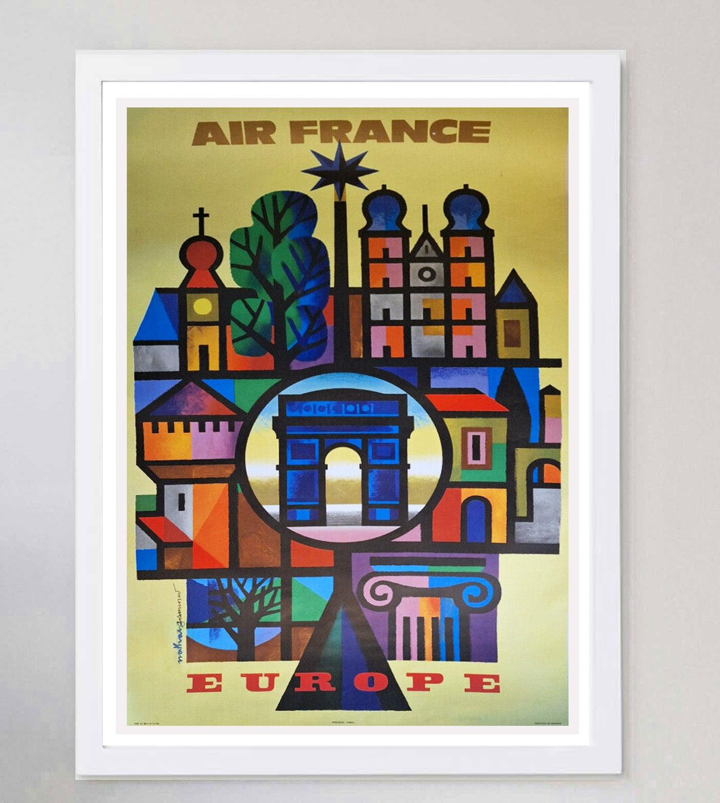 1960 Air France - Europe Hand Signed Original Vintage Poster In Good Condition For Sale In Winchester, GB